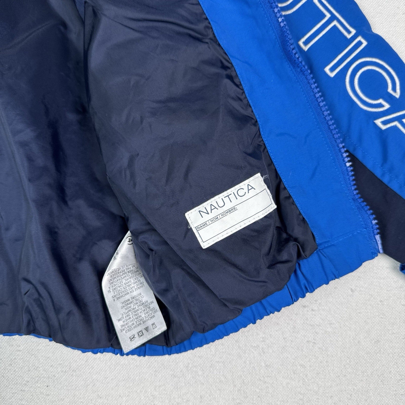 Nautica Jacket Windbreaker Spell Out Toddler Kids Sailing 4T Blue Stowaway Hood