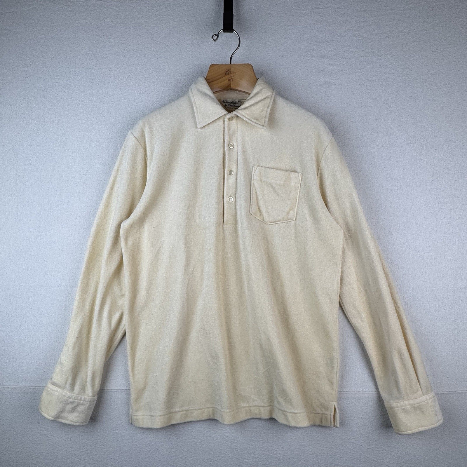 60-70s Vtg Van Heuson Wimbledon Velour Mens L Long Sleeve Polo Shirt Cream *Read