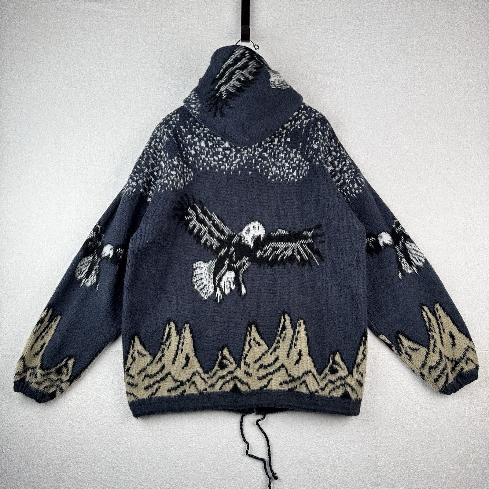 Puruhua Handmade Men’s L Full Zip Acrylic Eagles Mountains Hood Sweater Ecuador