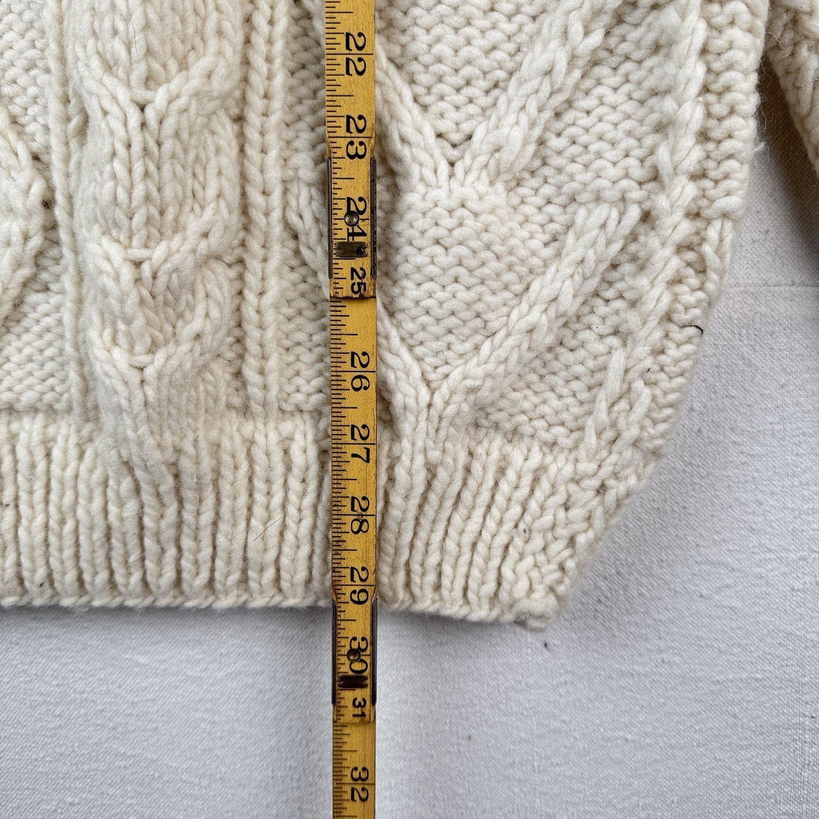 Handknit Wool 2XL Fisherman Sweater Cream White Knit Collar 2-button 48” *Read