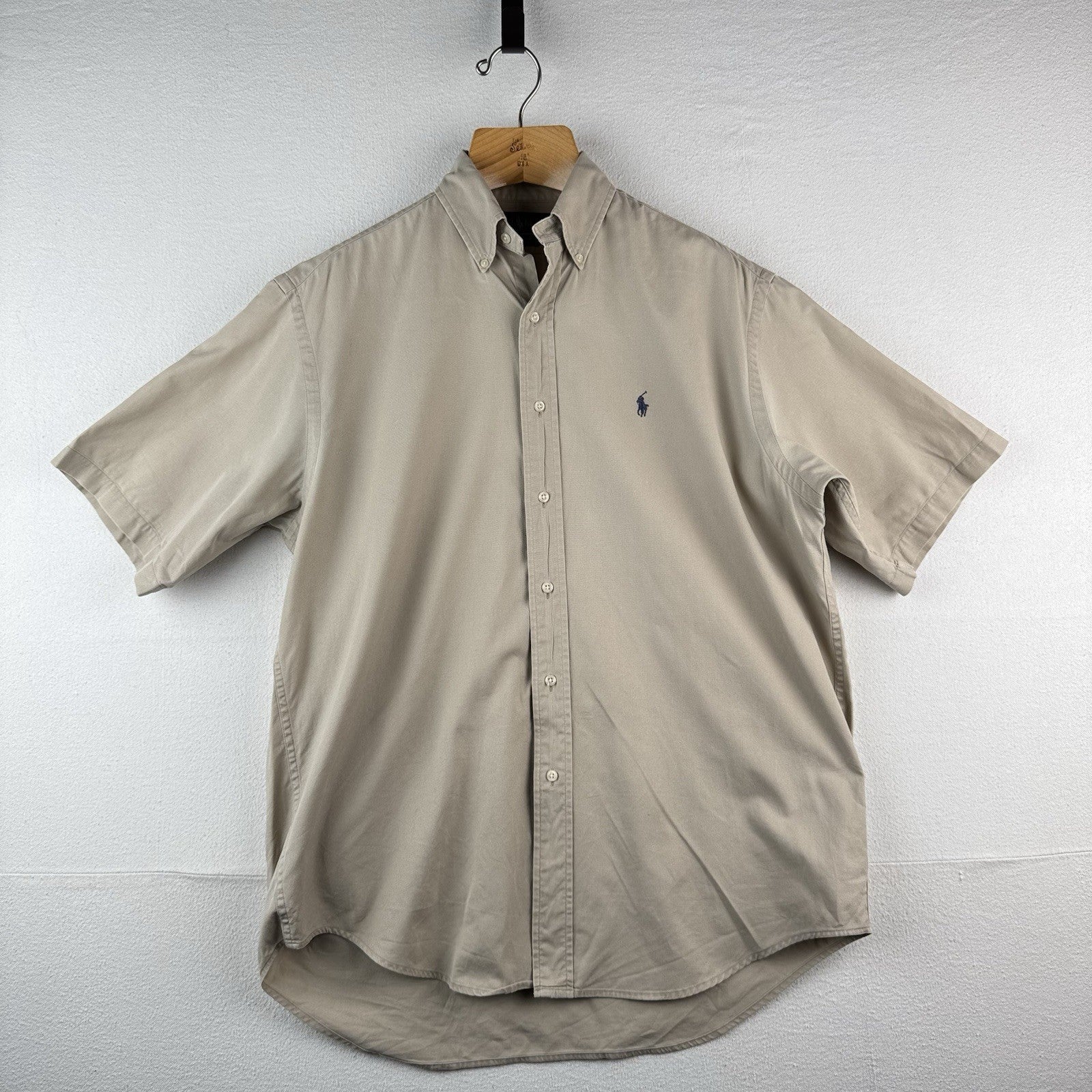 Vtg Ralph Lauren Blaire Men’s M Beige Button Up Short Sleeve Short 100% Cotton