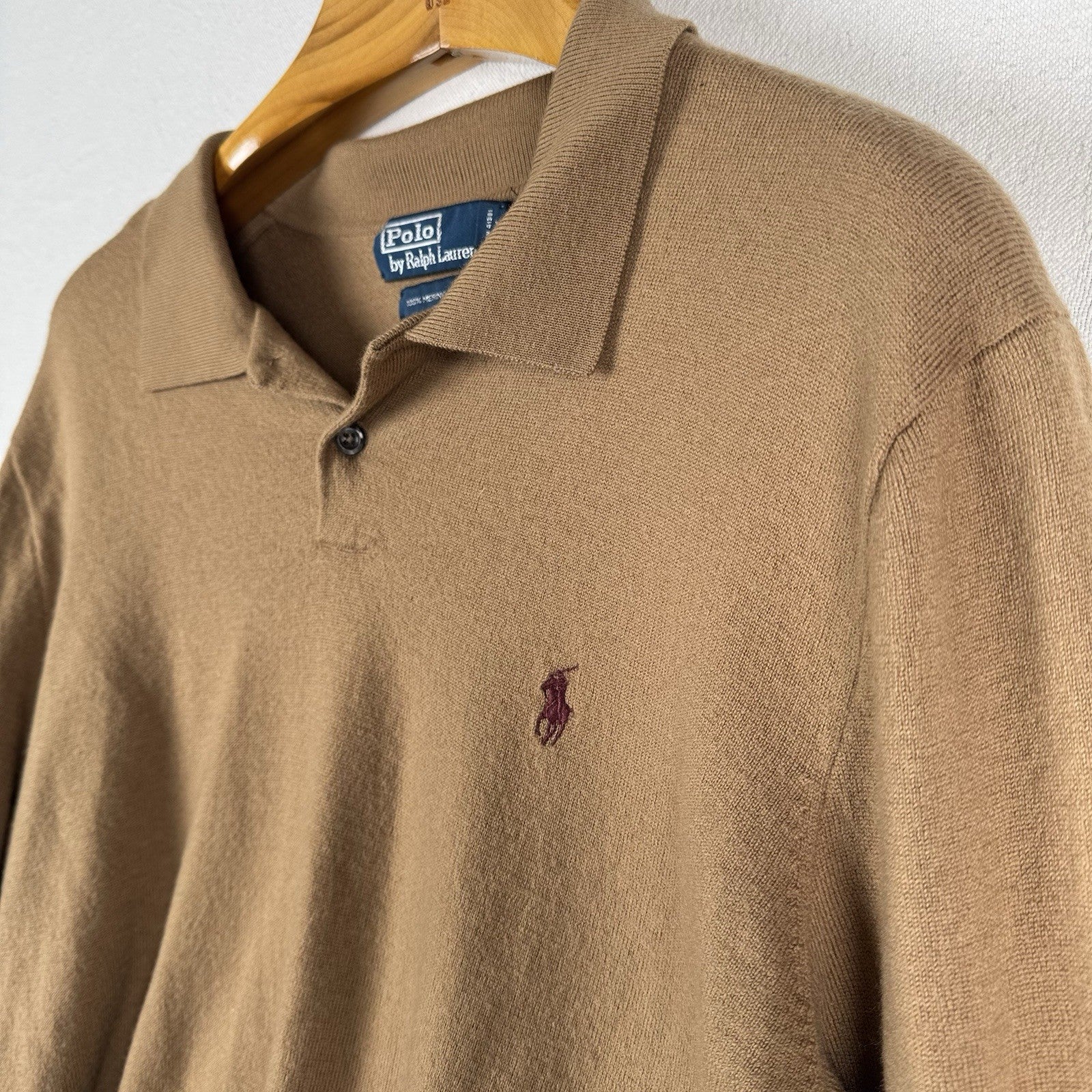 Polo Ralph Lauren Men’s XL Merino Wool Polo Sweater Camel Brown *Read