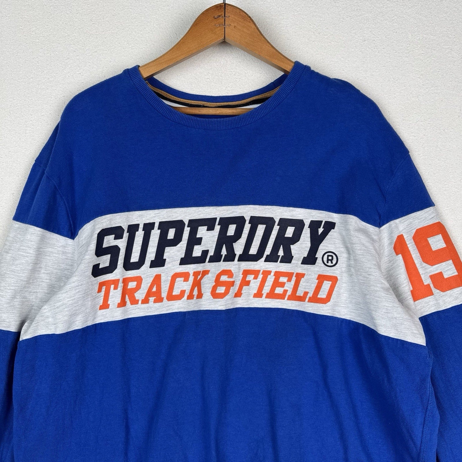 Superdry Men’s Track & Field Podium Oversized Long Sleeve T-Shirt Large Blue