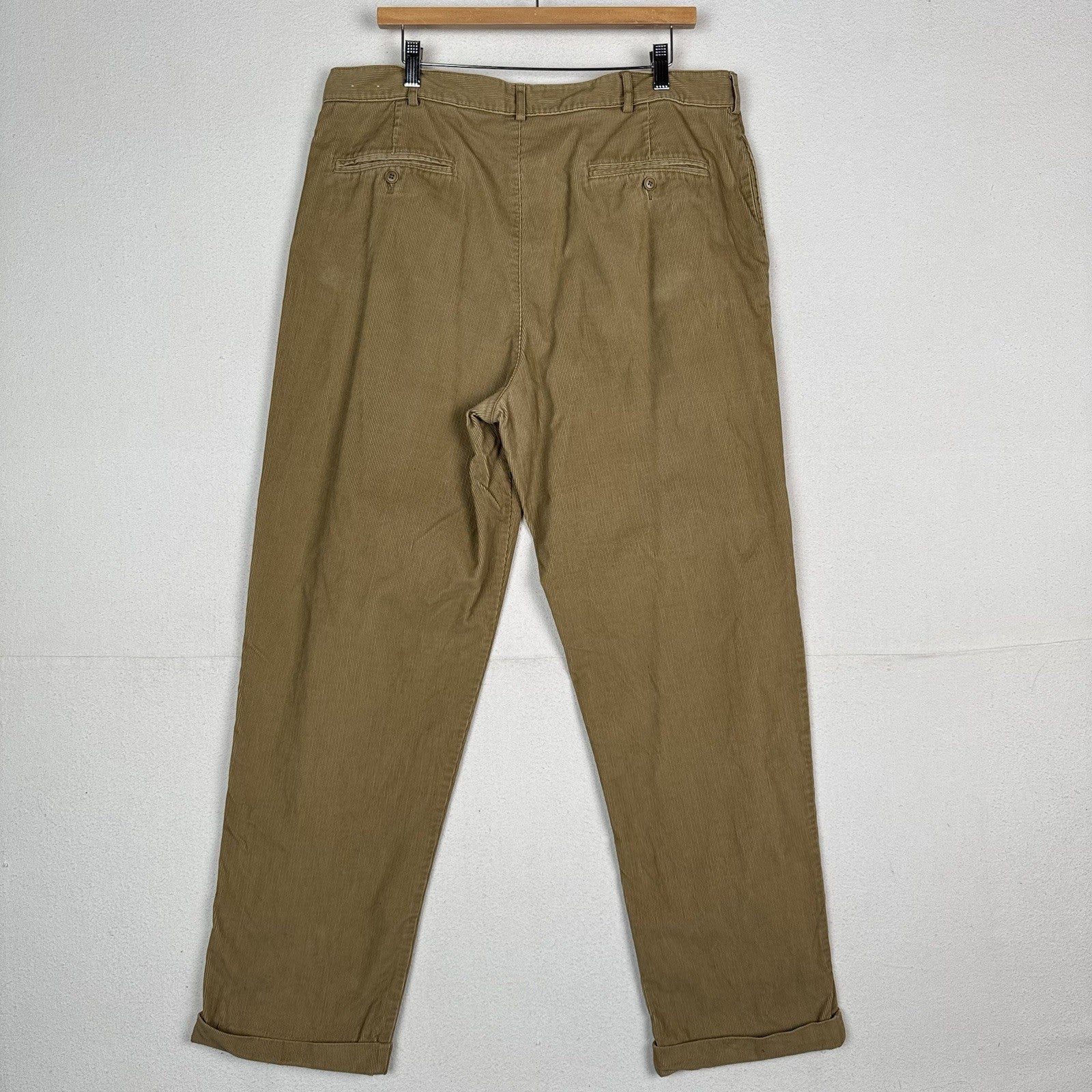 Vtg Lands' End Men’s Corduroy Fine Wale Pleated Front Cuffed Pants Khaki  38X30