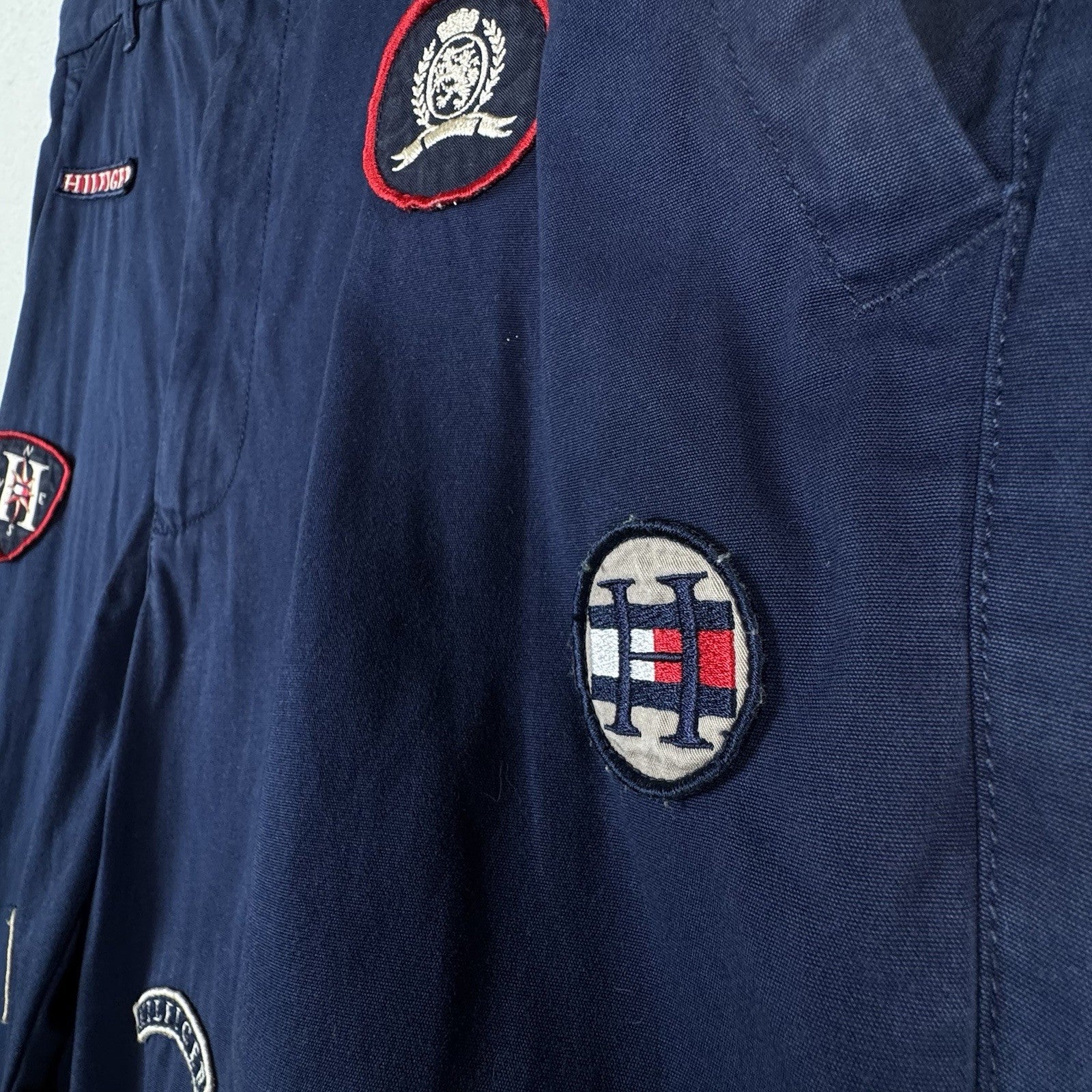 Vintage Tommy Hilfiger Men’s Embroidered Patch Navy Blue Chino Pants 32x32 Y2K