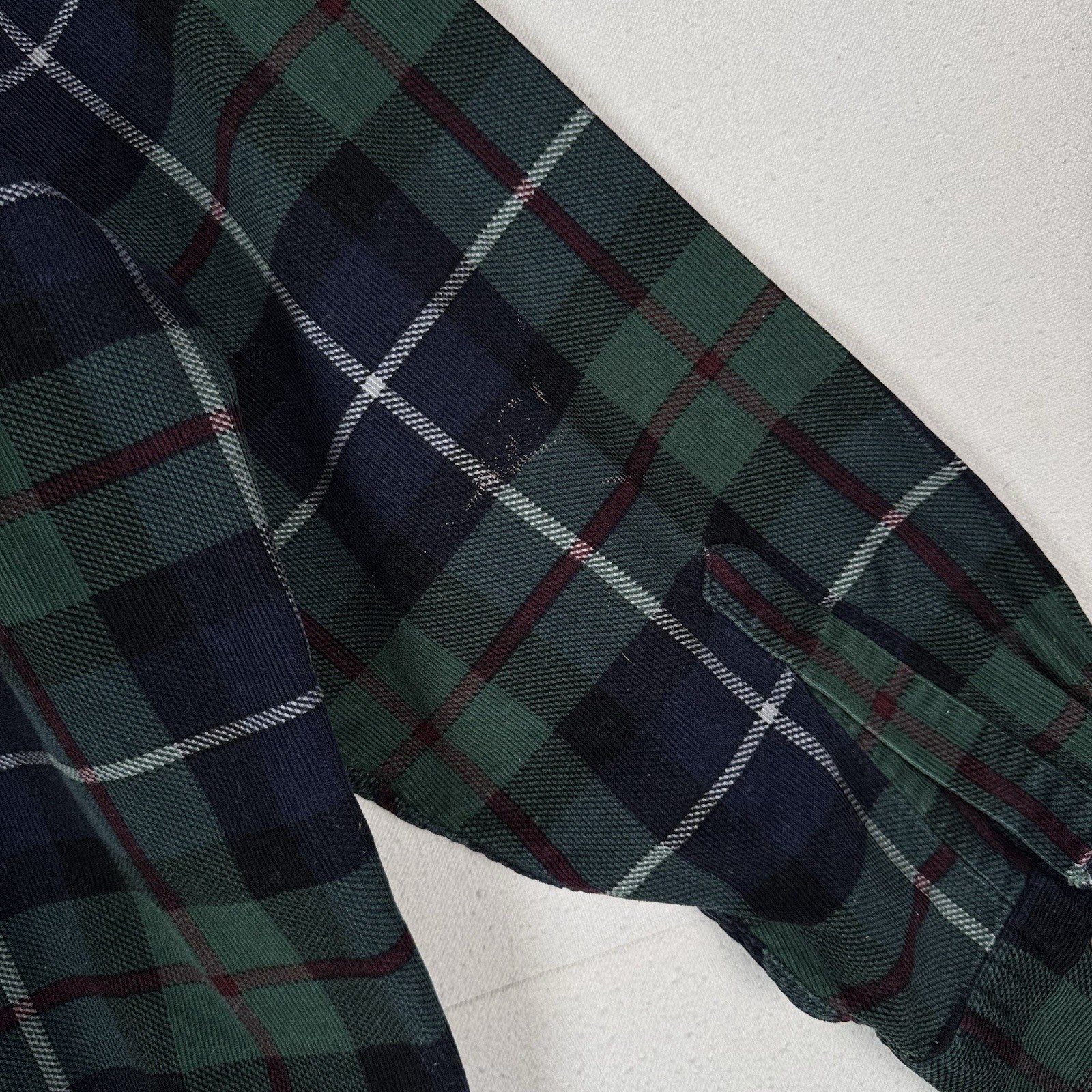 LL Bean Corduroy Blue Green Plaid Men’s 2XL Work Chore Shirt *Lightly Distressed