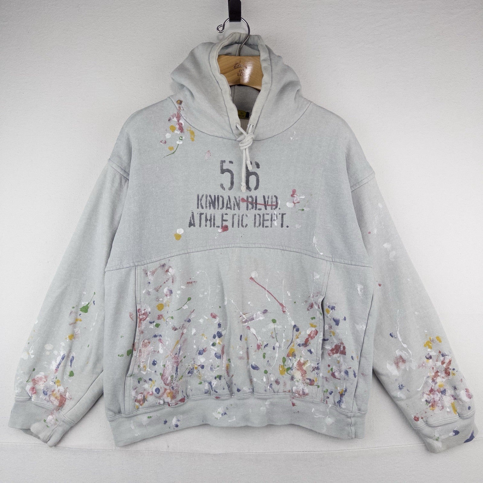Vtg Kindan Blvd. Athletic Dept Stencil Painted Thermal Lined Hoodie Grey Medium
