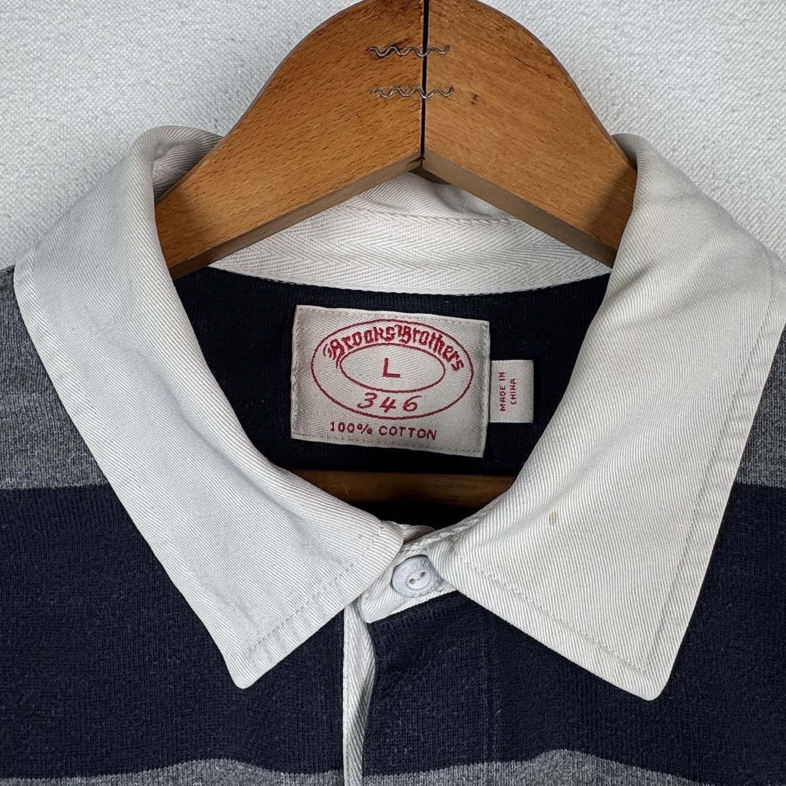 Brooks Brothers Rugby Shirt Men's Large Blue Green Gray 346 Striped Polo *Read