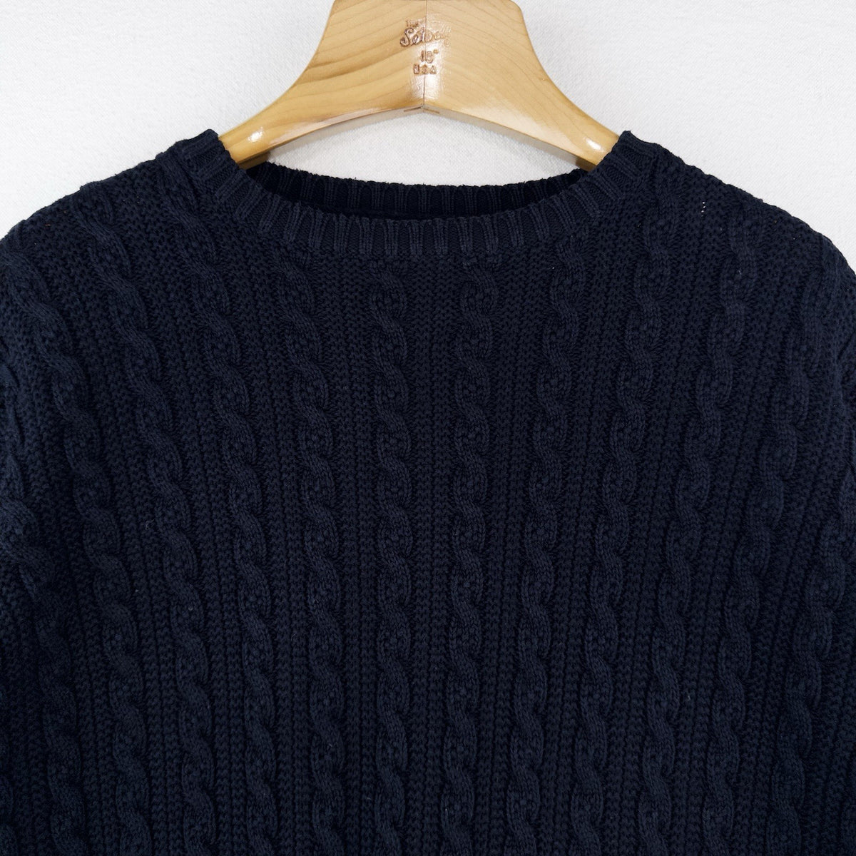 80’s Vtg Lands End Sweater Womens L 14-16 Blue Fisherman Cable Knit Pullover USA