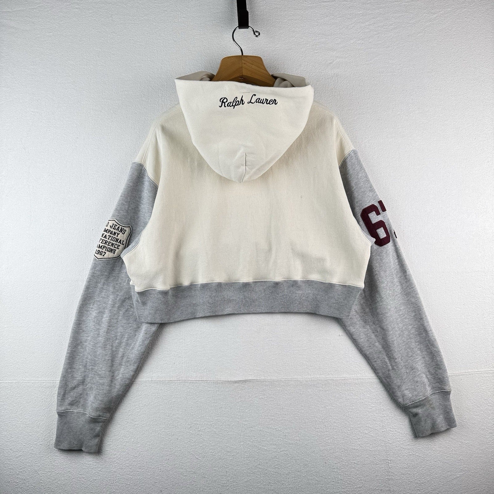 Vtg Polo Jeans Co Ralph Lauren Applique Cream Maroon Men’s Large Cropped to 17”