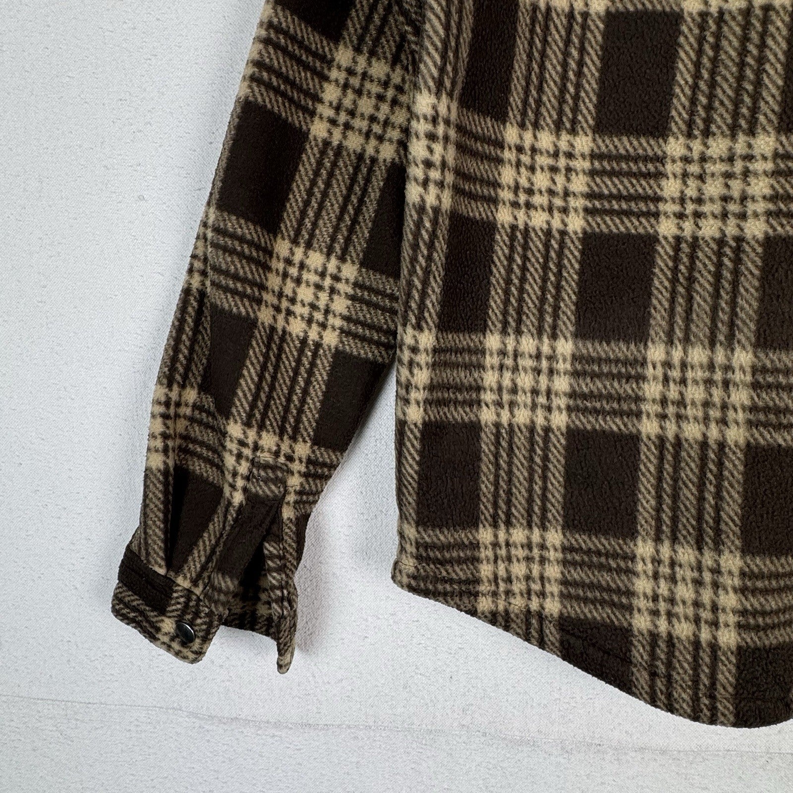 Eddie Bauer Boys Thick Fleece Sherpa Lined Jacket Shirt Brown Plaid Size 14/16
