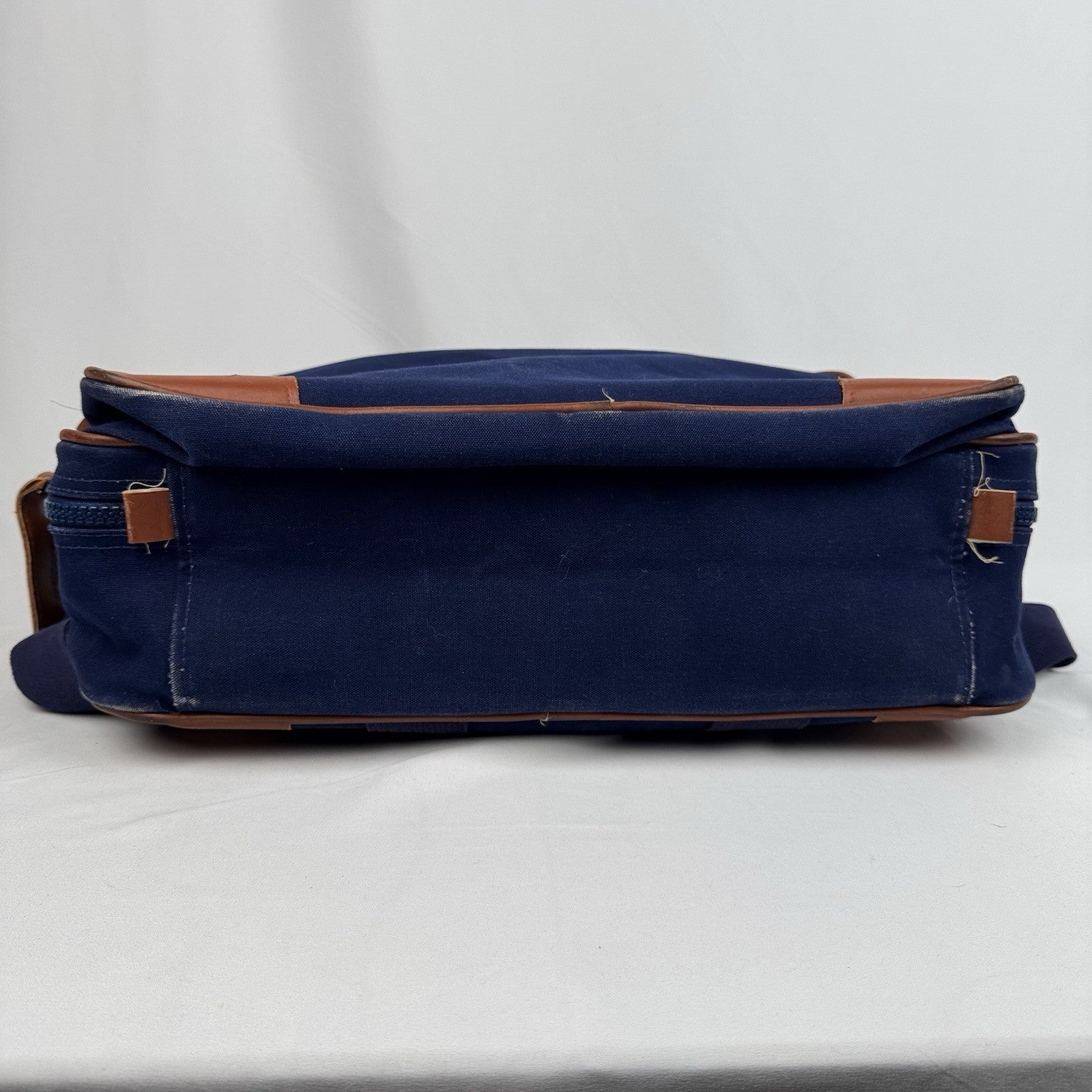 Vtg Lands End Square Rigger Weekender Bag Navy Blue Canvas Leather Luggage 20”