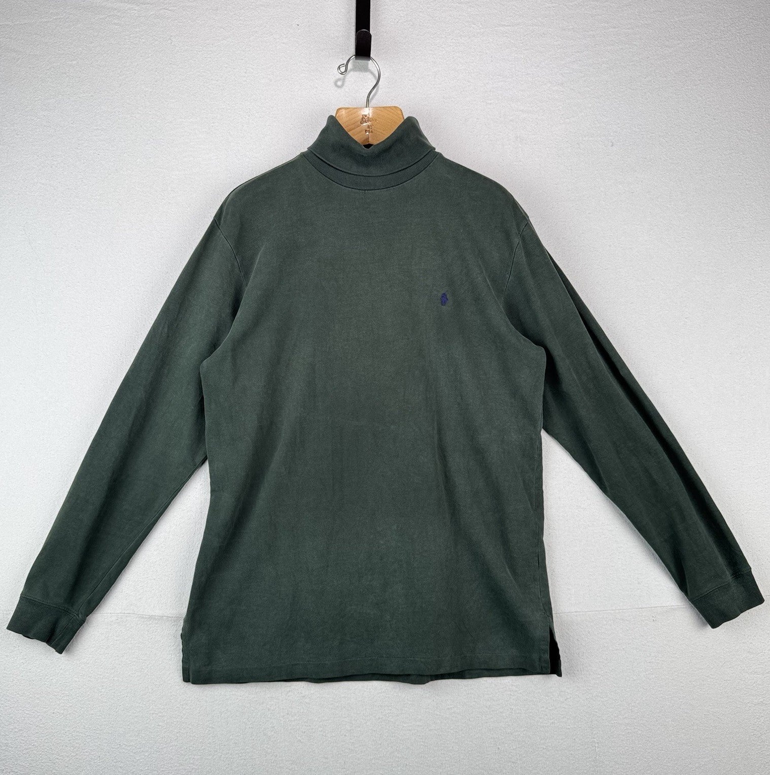 90’s Vtg Polo Ralph Lauren Turtle Neck Shirt Men’s L Green Soft *Distressed