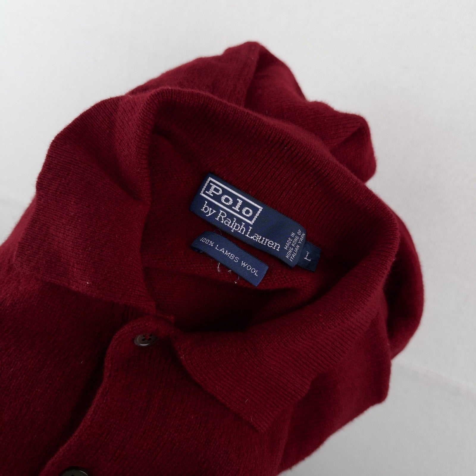 90’s Vtg Polo Ralph Lauren Lambswool Collared Sweater Wine Red Men’s L