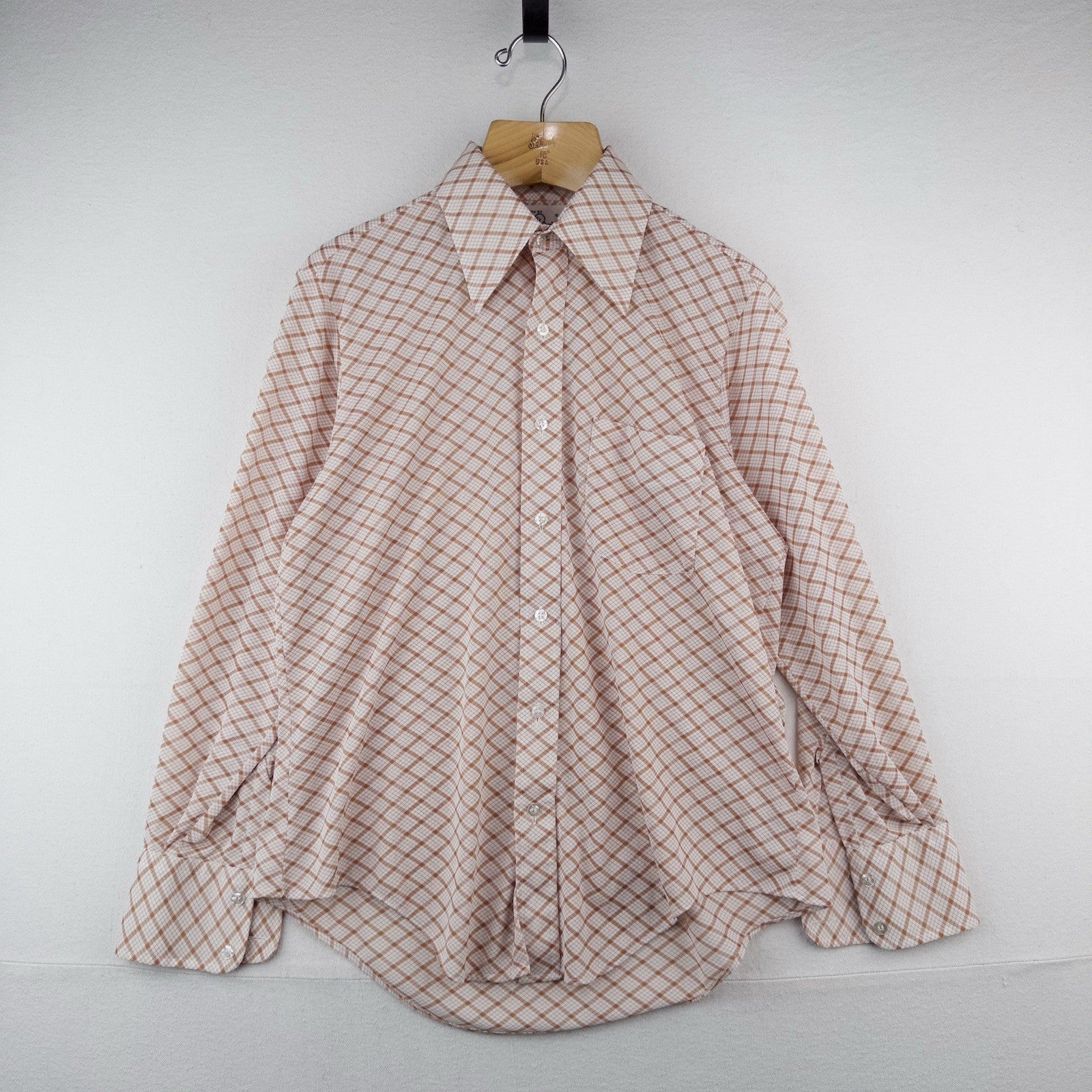 70’s Vtg Michel Daniel Paris Men's XL Orange Plaid Button Down Disco Shirt Thin