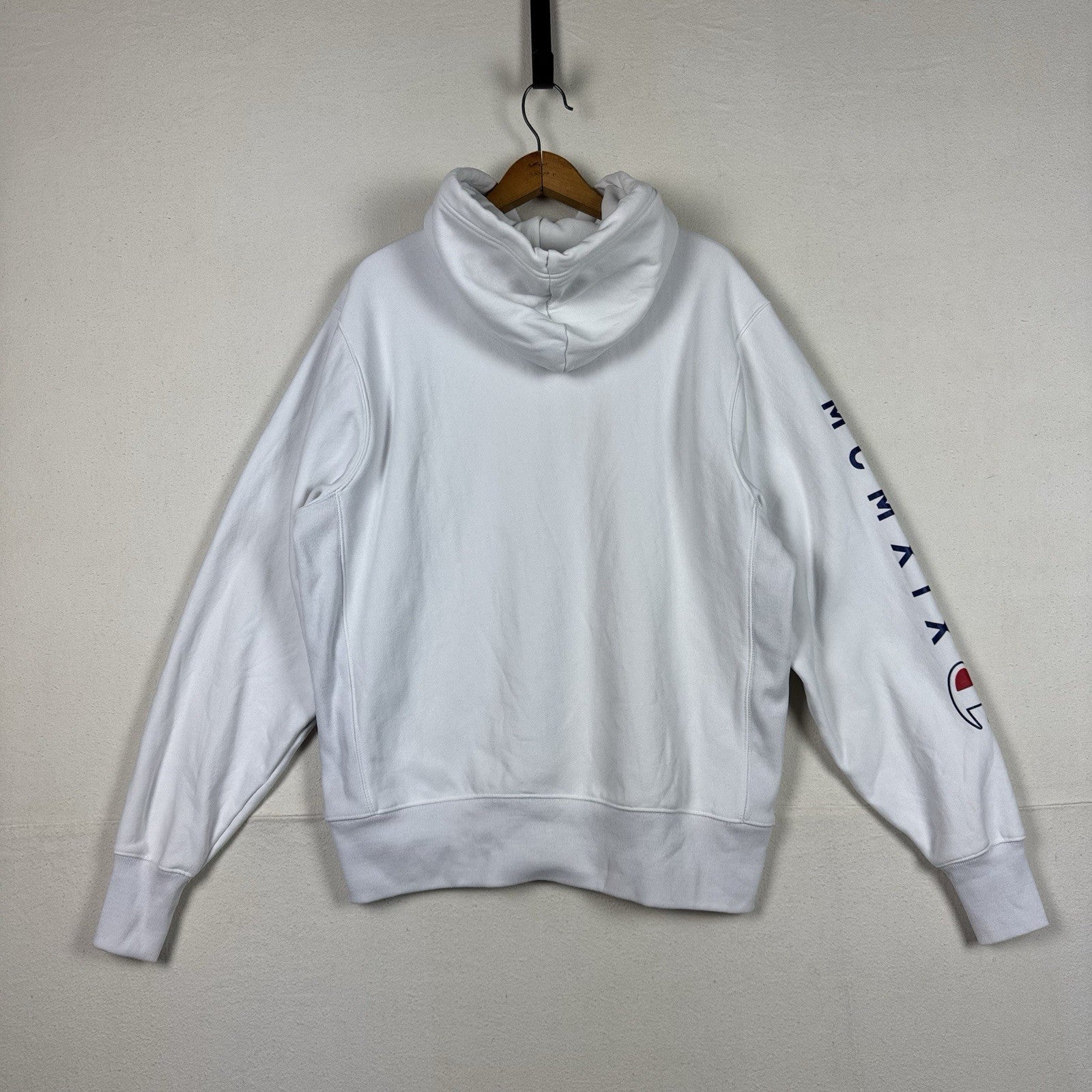 Vintage Champion USA Reverse Weave White RWSS Hoodie Sweatshirt Adult Size L