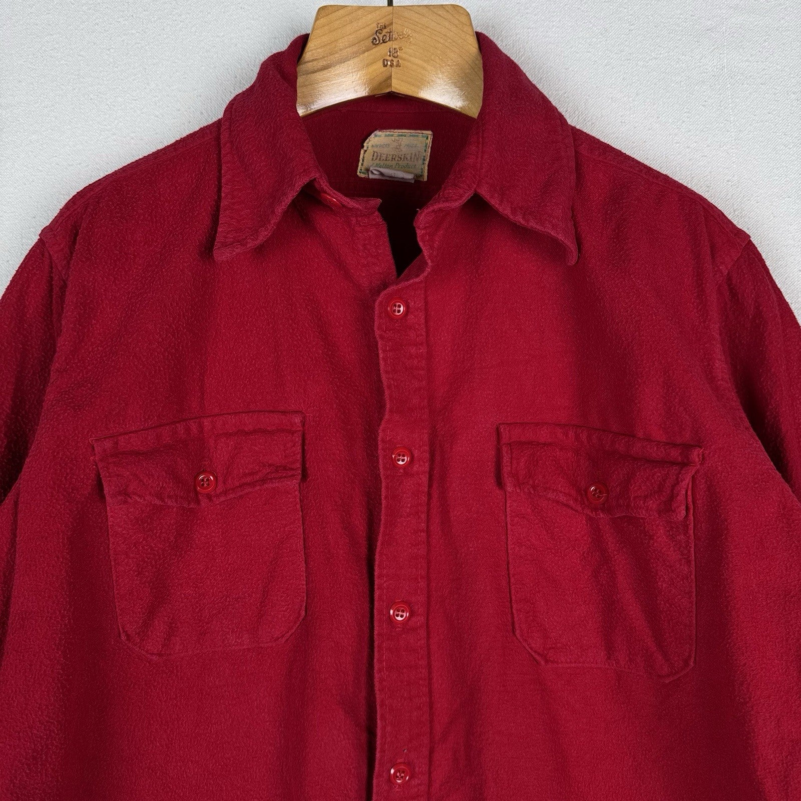 Vintage Melton Deerskin Chamois Flannel Shirt Adult Medium Red 46”