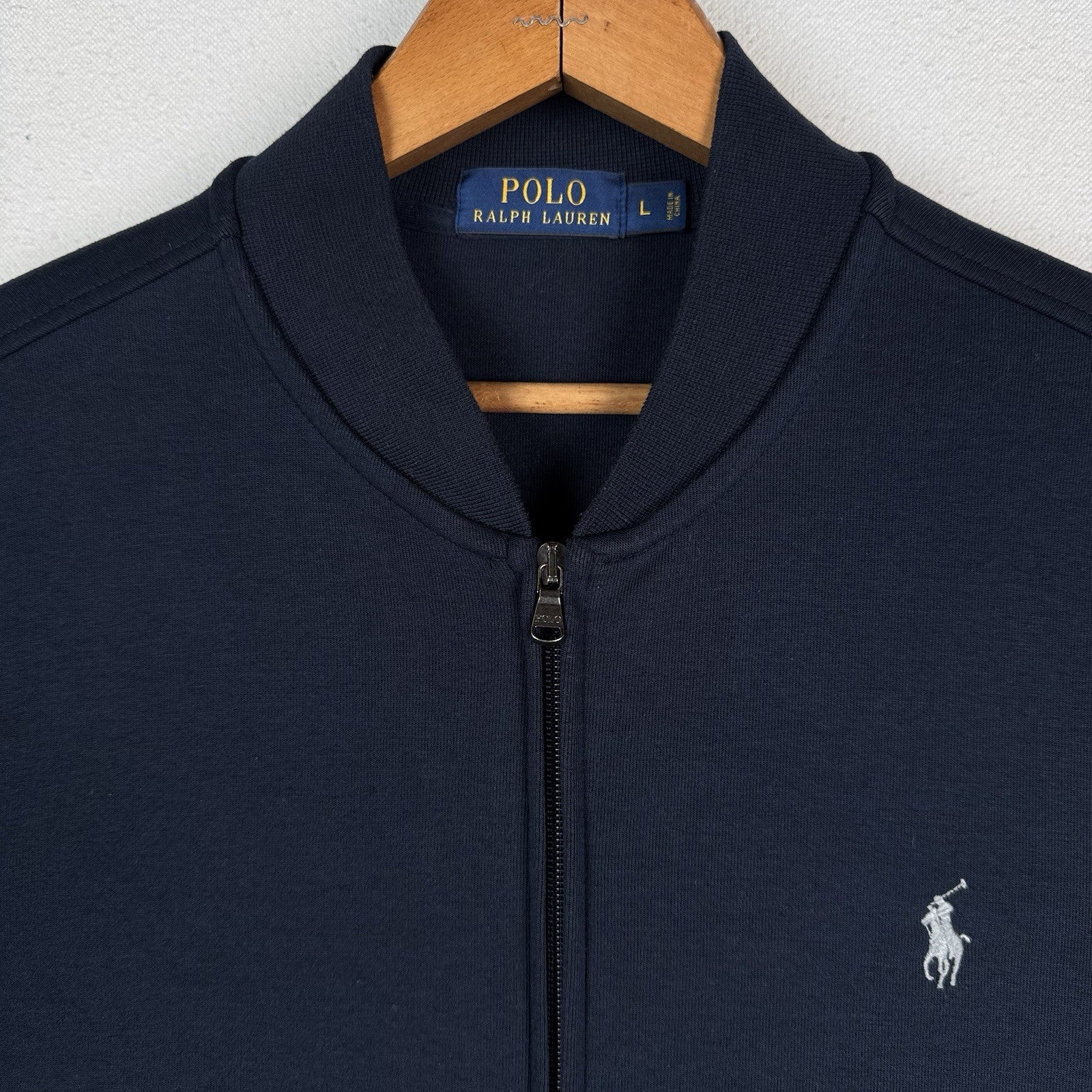 Polo Ralph Lauren Mens Double Knit Full-Zip Sweater Bomber Jacket Size L Blue