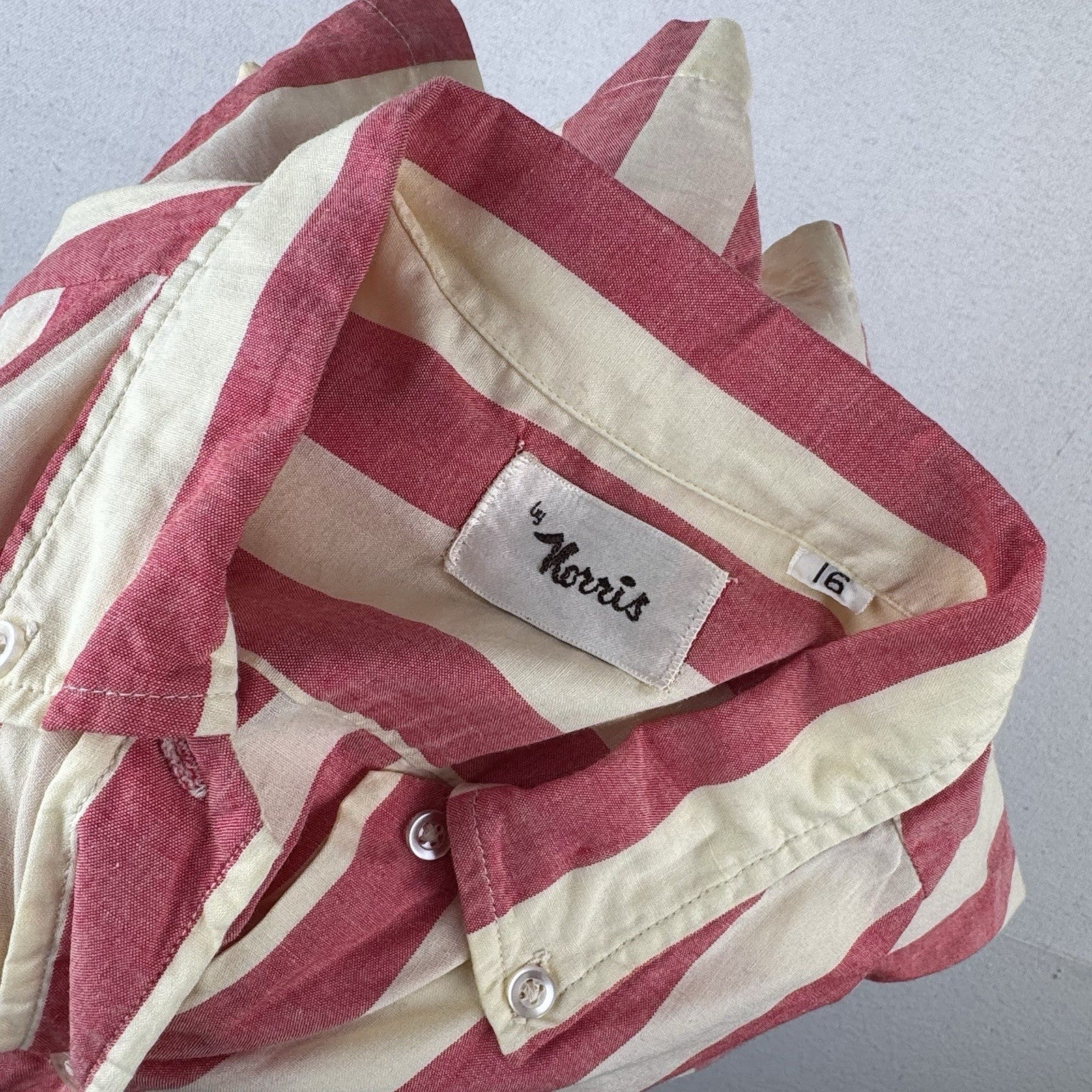 60s 70s Vtg Norris Linen Cropped Button Down Shirt Striped Womens 16 *Read