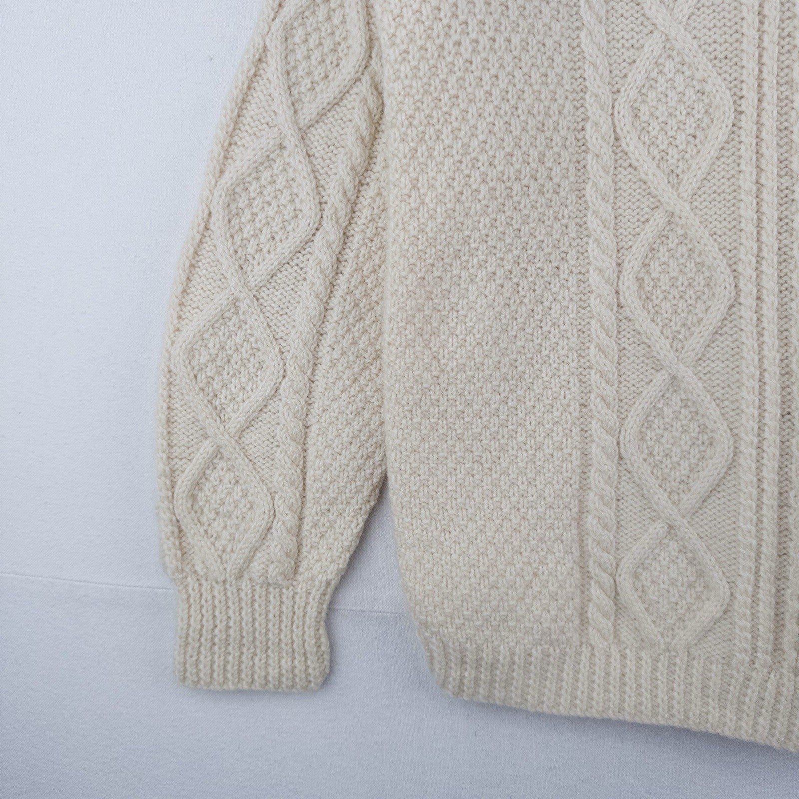 Vintage Handmade Aran Fisherman Cable Knit Wool Sweater Men’s Large (42) Cream