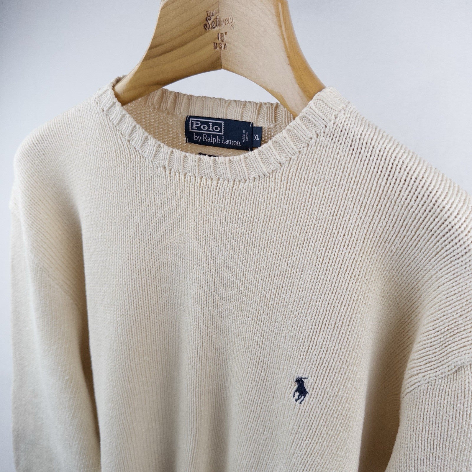 90’s Vtg Polo Ralph Lauren Knit Sweater Mens XL Cream Beige Pima Cotton Crewneck