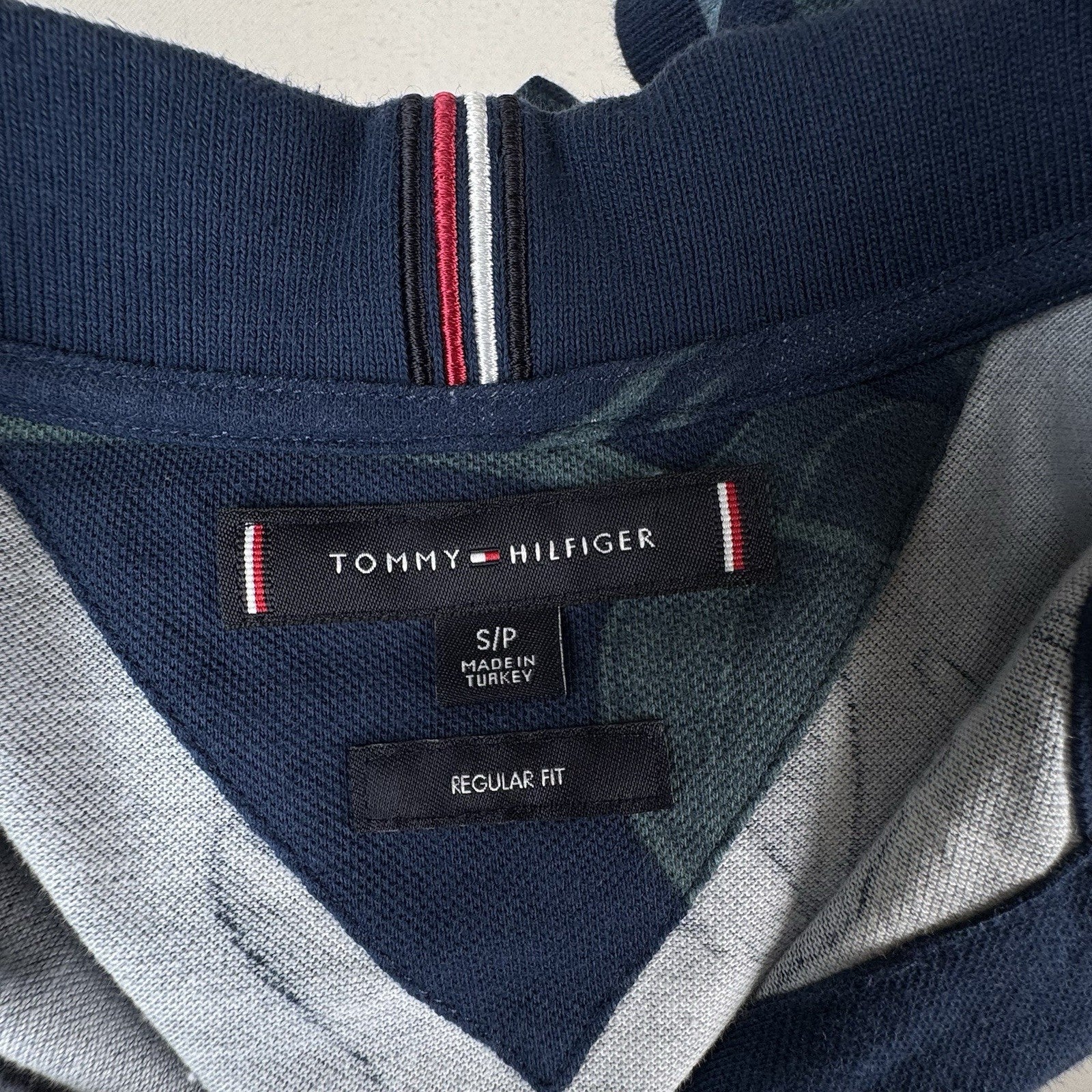 Tommy Hilfiger Shirt Mens Small Blue Green Tropical Leaf Print Regular Fit Polo