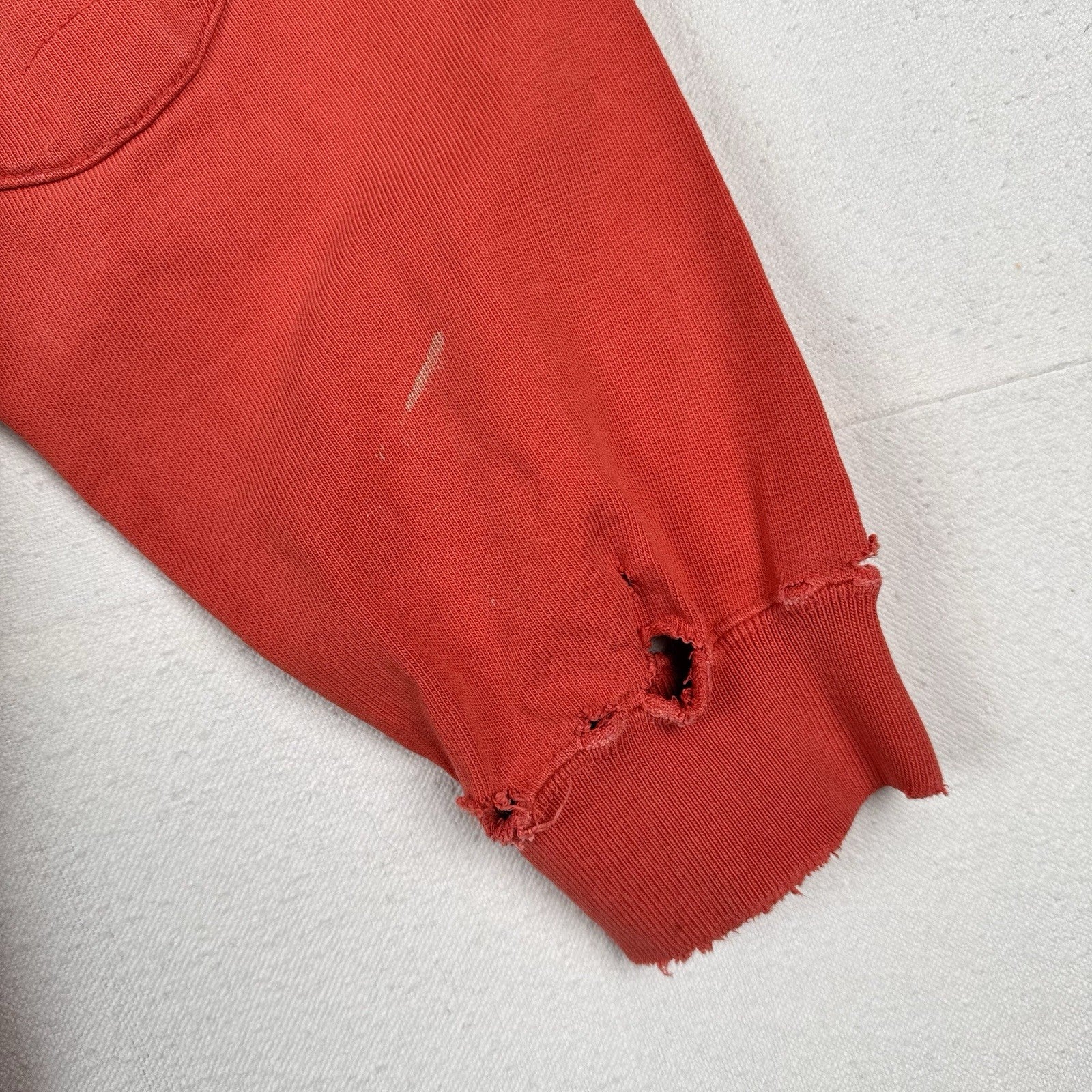 90’s Vtg Polo Ralph Lauren Rugby Shirt Mens L Orange Quilted Elbows *Distressed