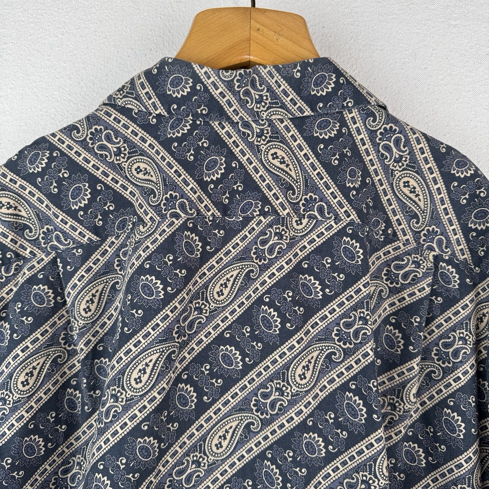 90s Vintage Polo Ralph Lauren Loop Collar Camp Shirt Blue Bandana Paisley