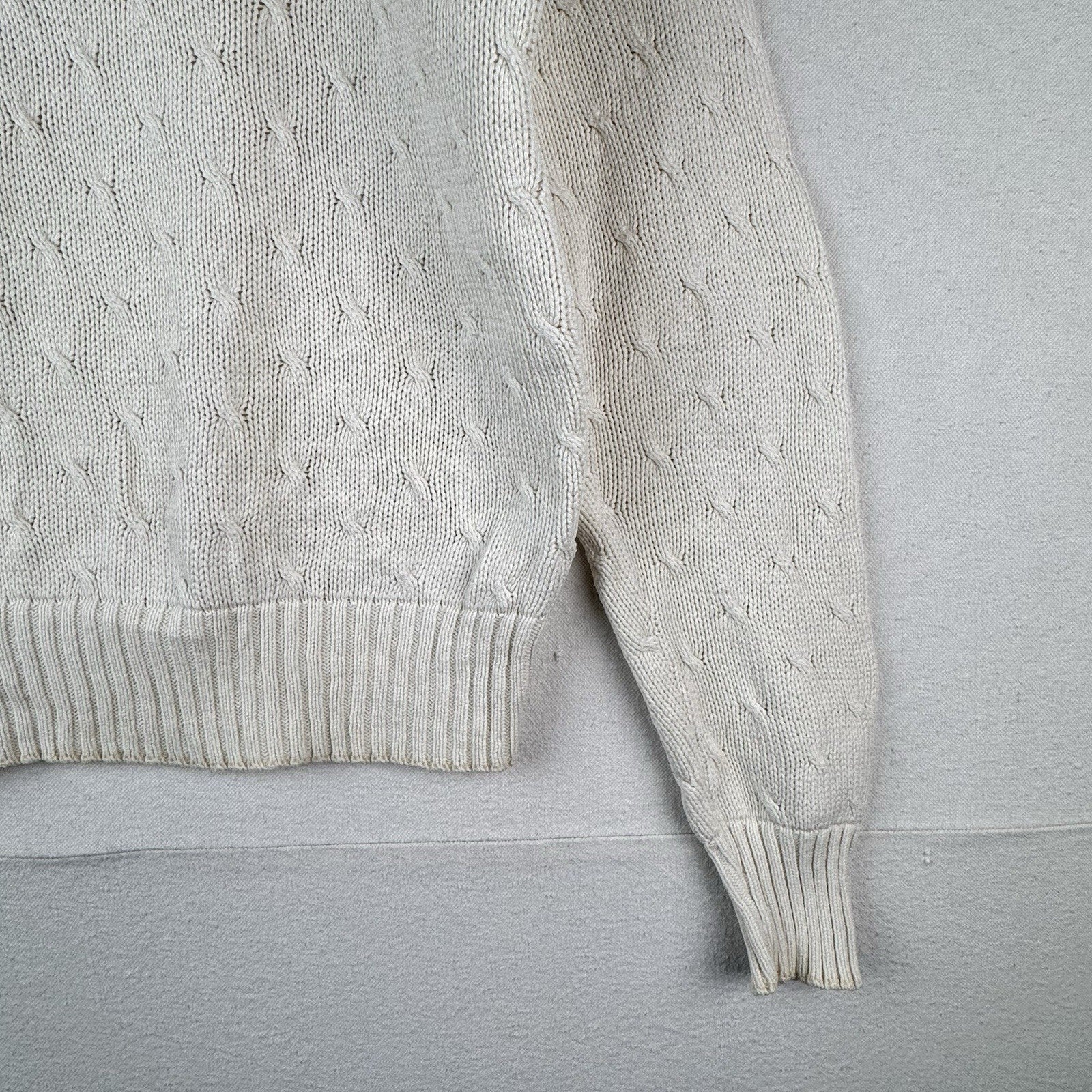 Vintage Neiman Marcus Cotton Cable Knit Sweater Ivory Cream Small 40”