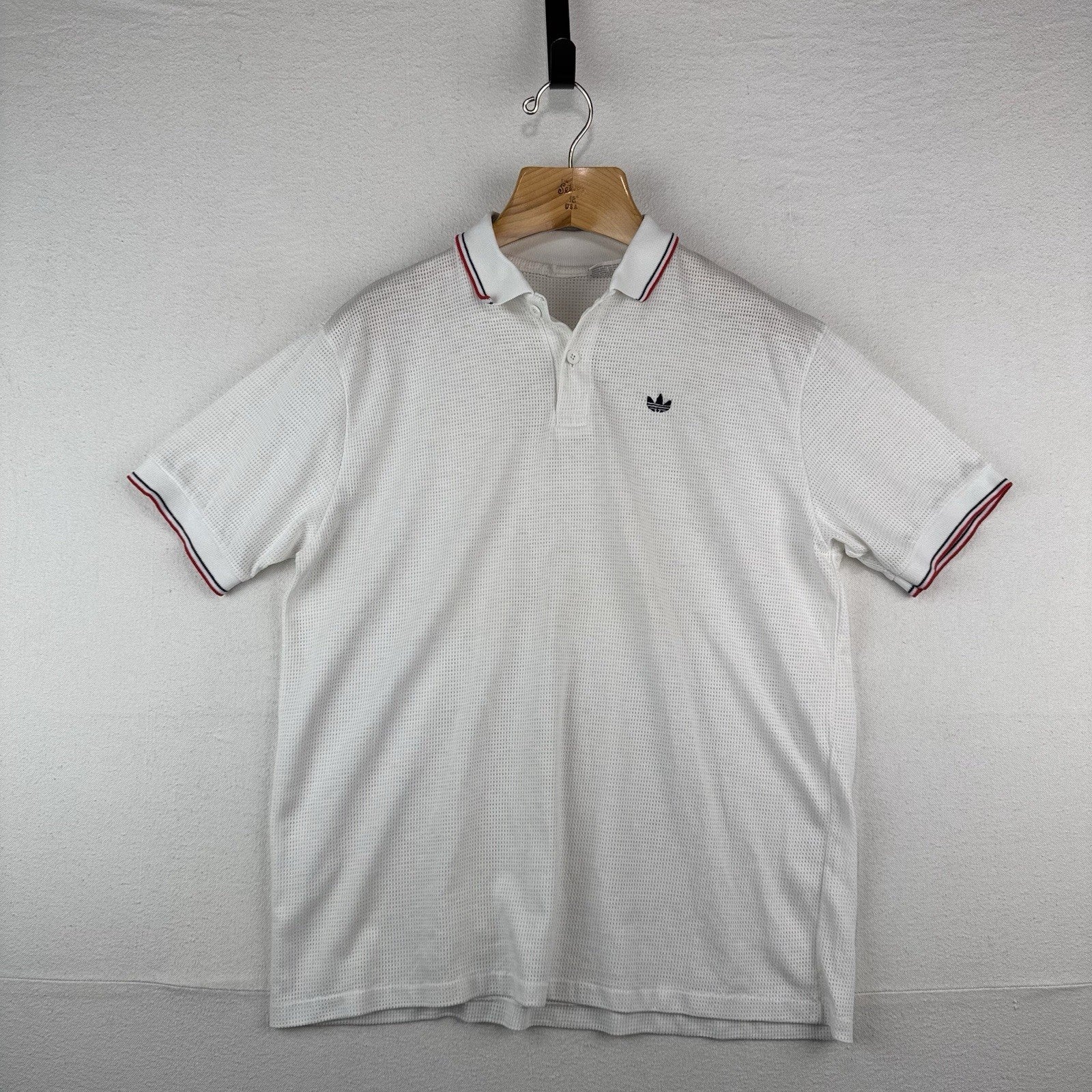 80’s Vtg Adidas Mesh Knit Polo Shirt Men’s XL Trefoil Tennis Golf White Made USA