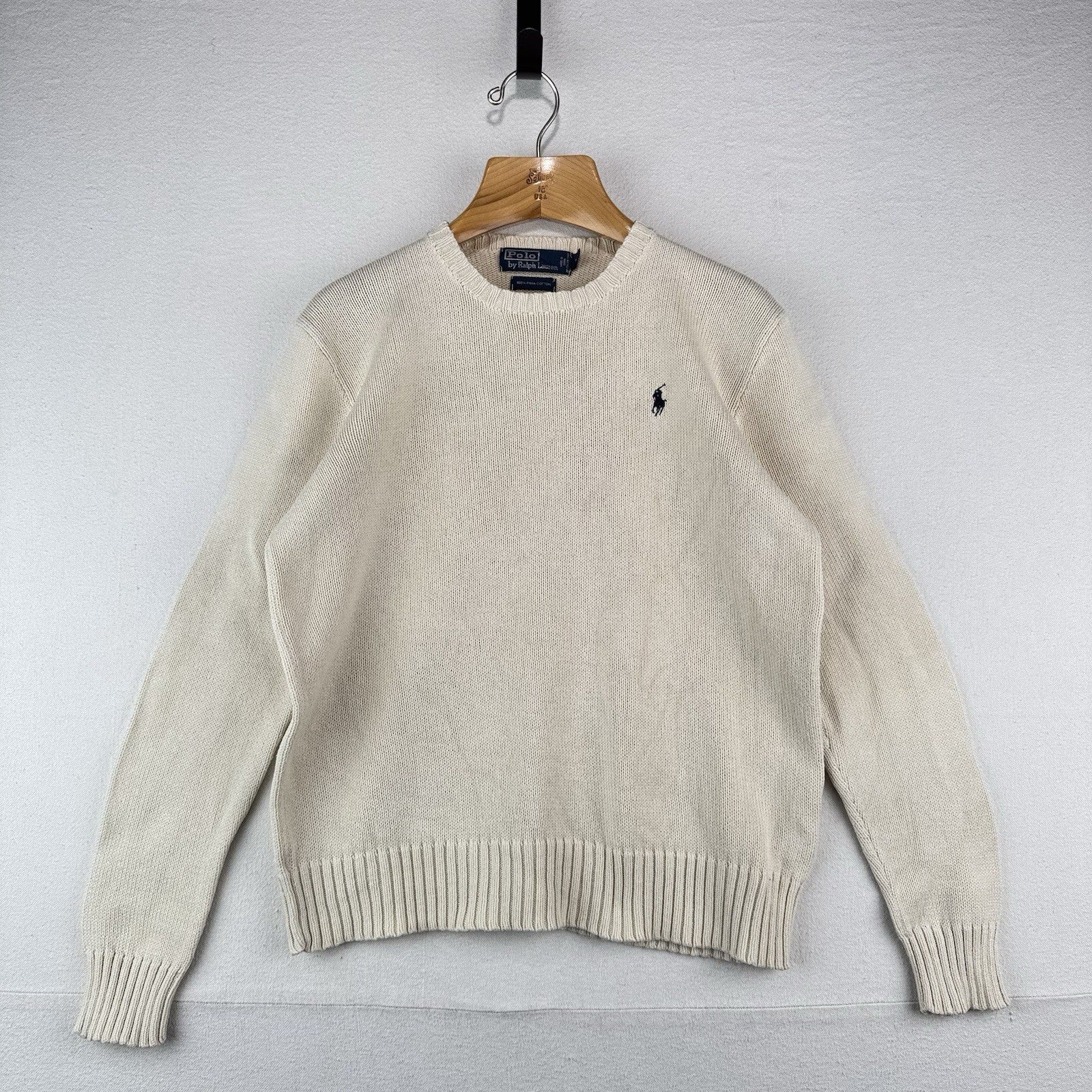 90's Vintage Polo Ralph Lauren Sweater Men's M Cream Beige Pima Cotton Crewneck