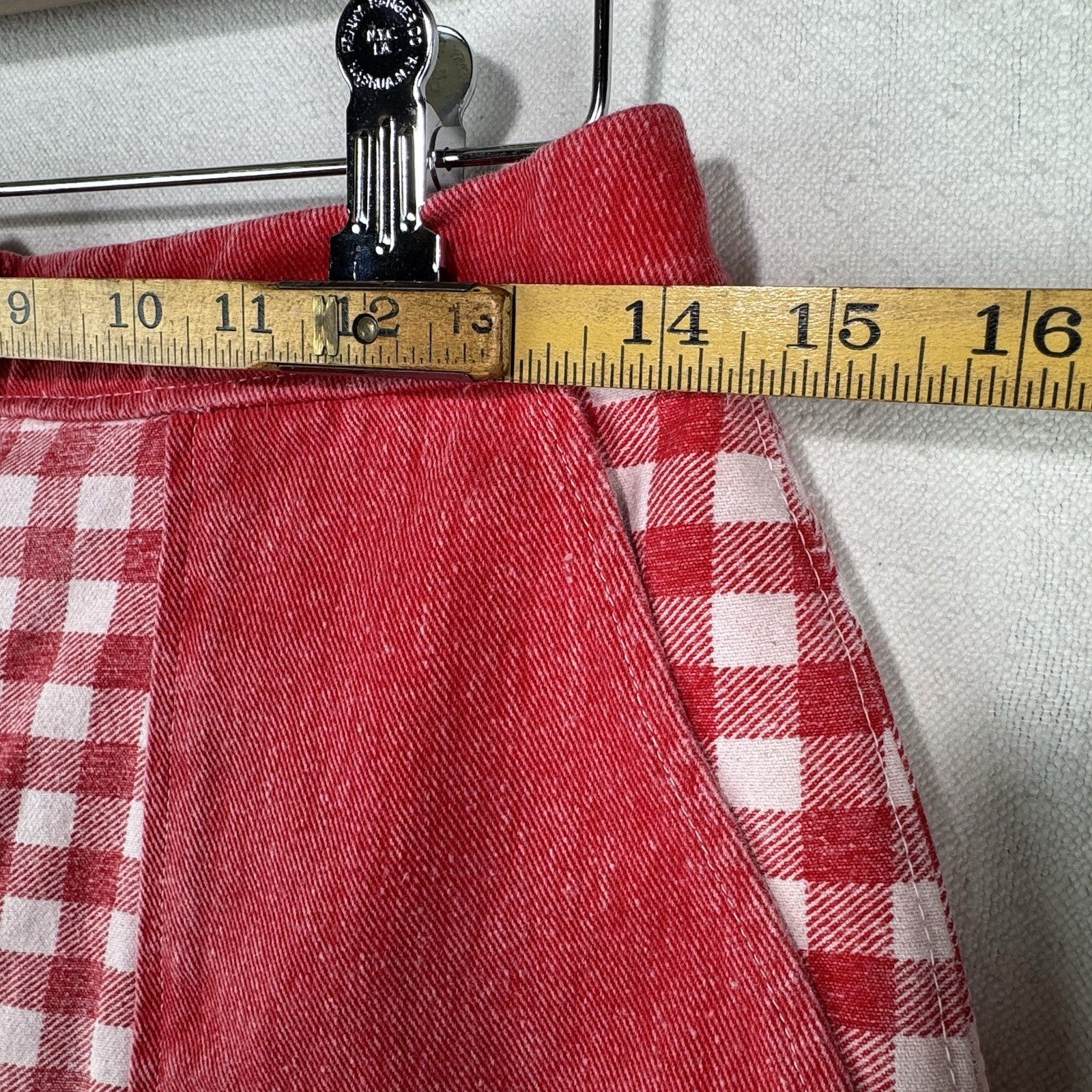 Vtg Gingham Womens 28x30 Wide 13” Leg High Waist Pants Red & White Patch Pockets