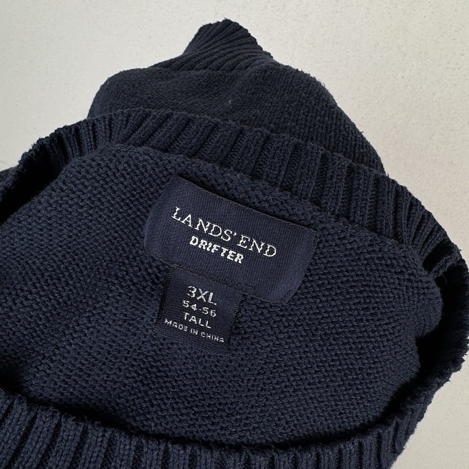 Lands' End Drifter Pullover Crewneck Sweater Navy Blue Cotton 3XLT 54-56 Tall