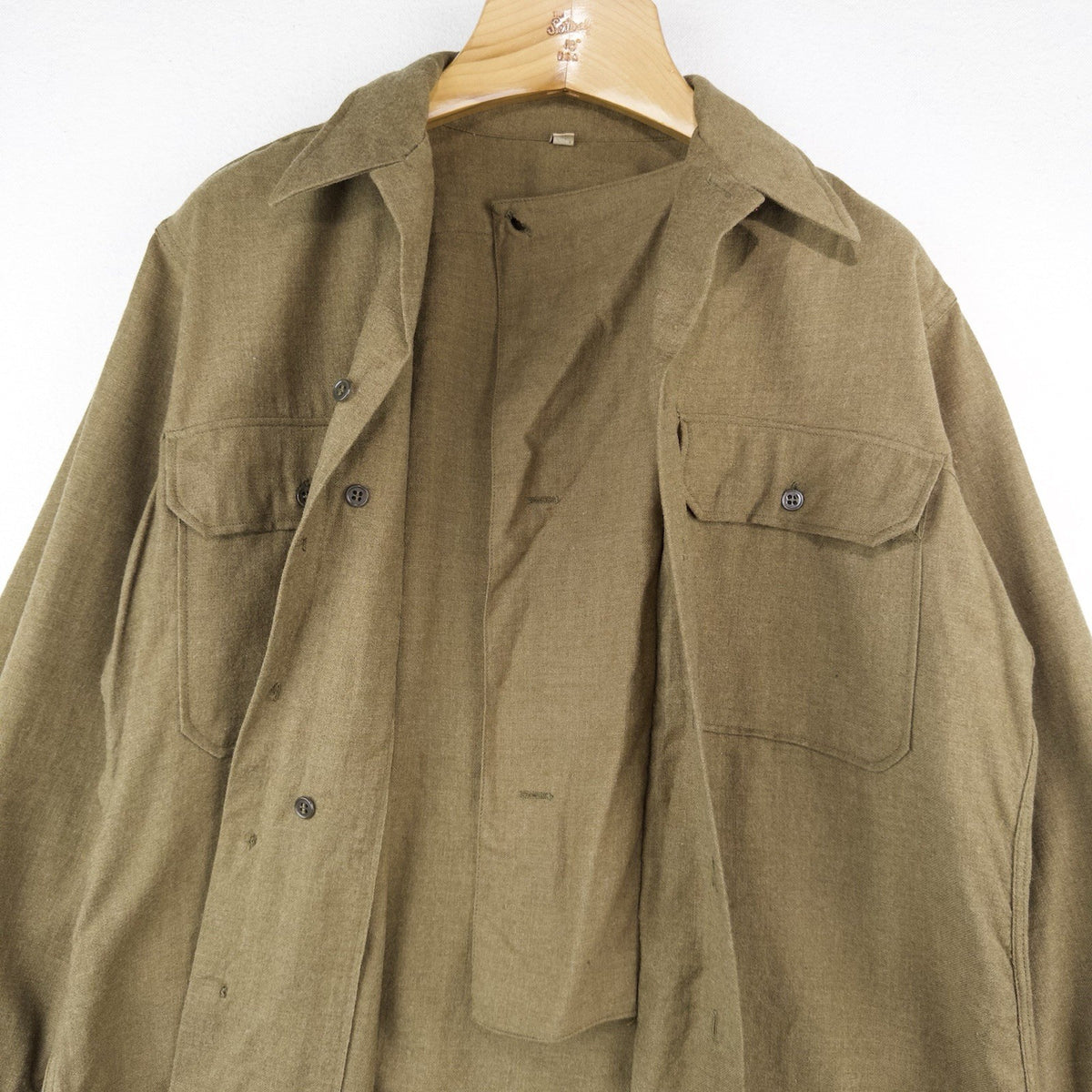 40’s Vtg WWII Wool Gas Flap Army Military Button Uniform Work Shirt Gussets