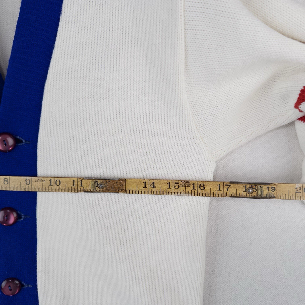 60’s Vtg Champion Letterman Cardigan Sweater Red White Blue 32” Youth M (10-12)