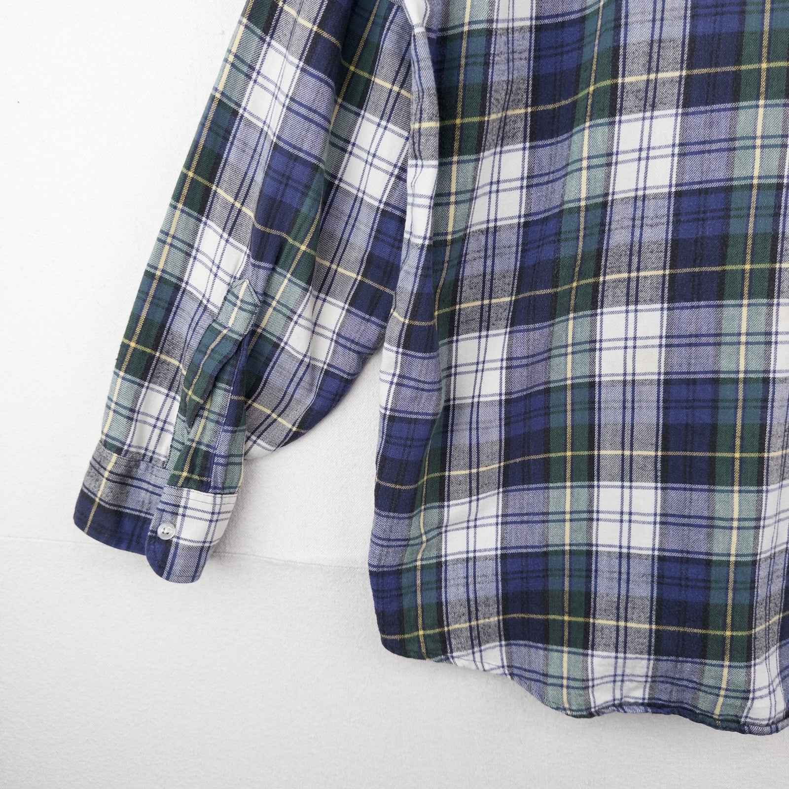 80’s Vtg LL Bean Mens XL Blue Green Scotch Plaid Flannel Shirt USA *Distressed