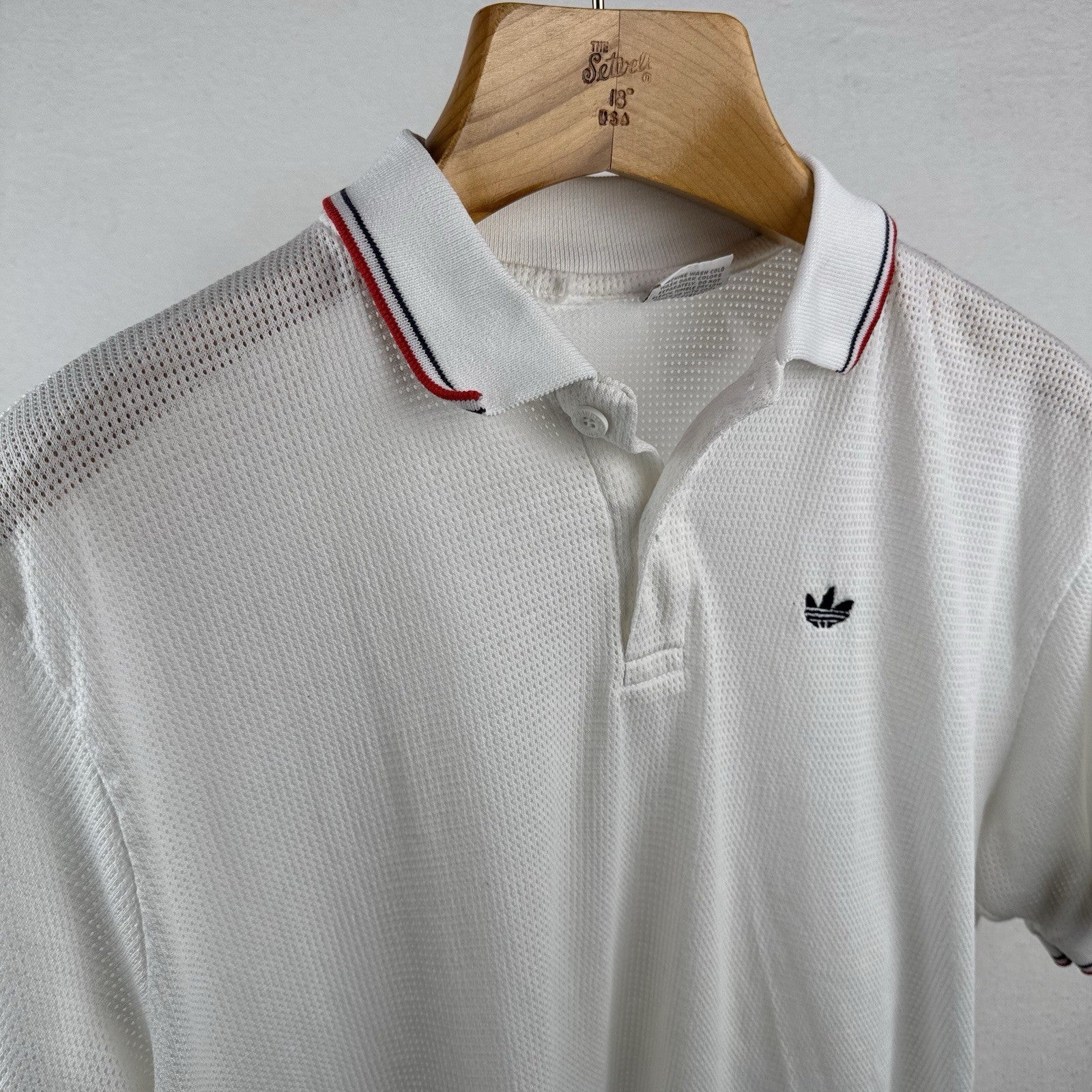 80’s Vtg Adidas Mesh Knit Polo Shirt Men’s XL Trefoil Tennis Golf White Made USA
