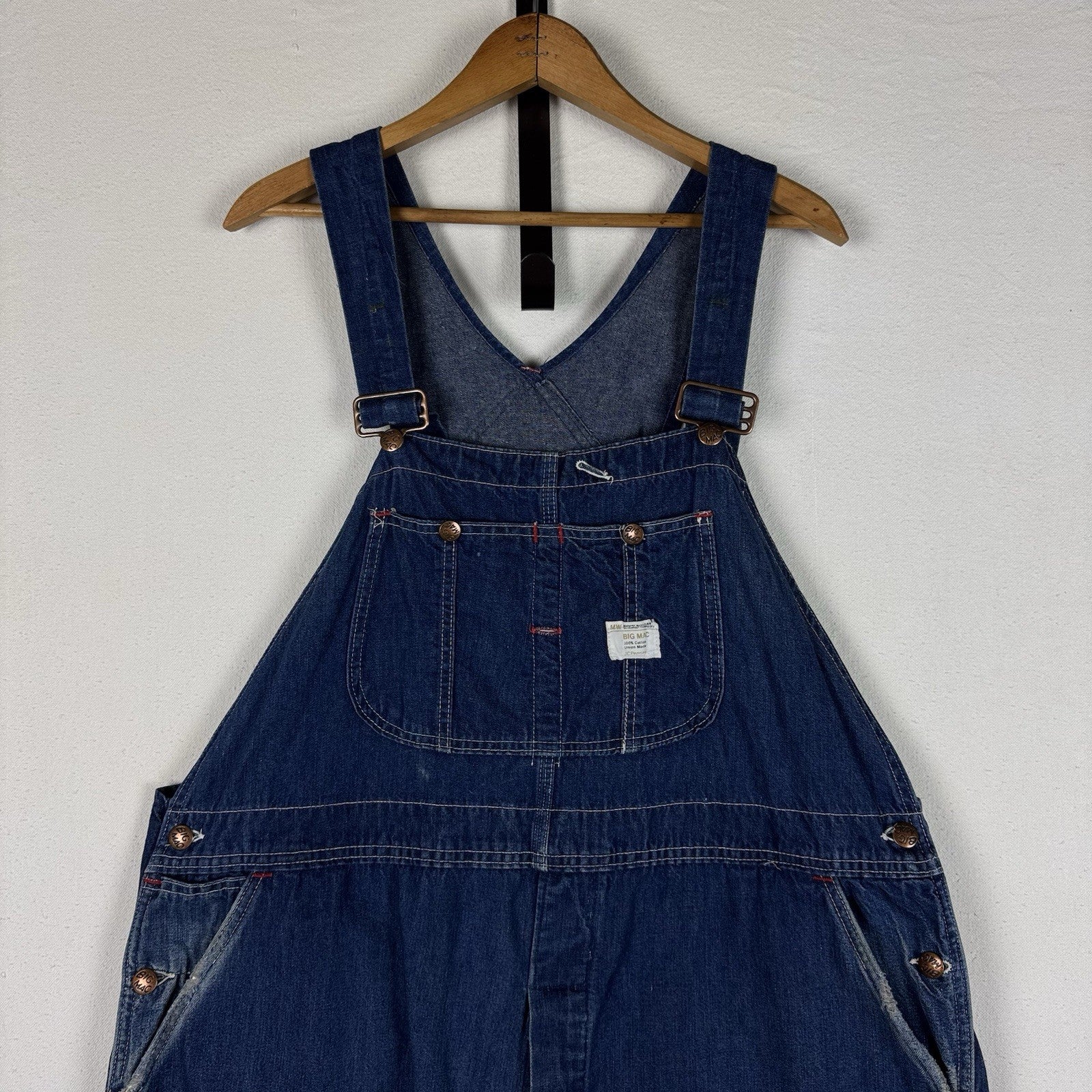 Vintage 60s Big Mac 42x28* Distressed Square Bak Wide Leg Denim Overalls USA