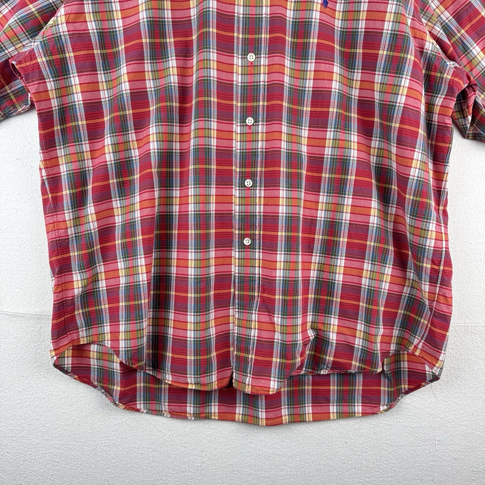 Ralph Lauren Mens XL Blake Short Sleeve Madras Plaid Polo Button Down Shirt