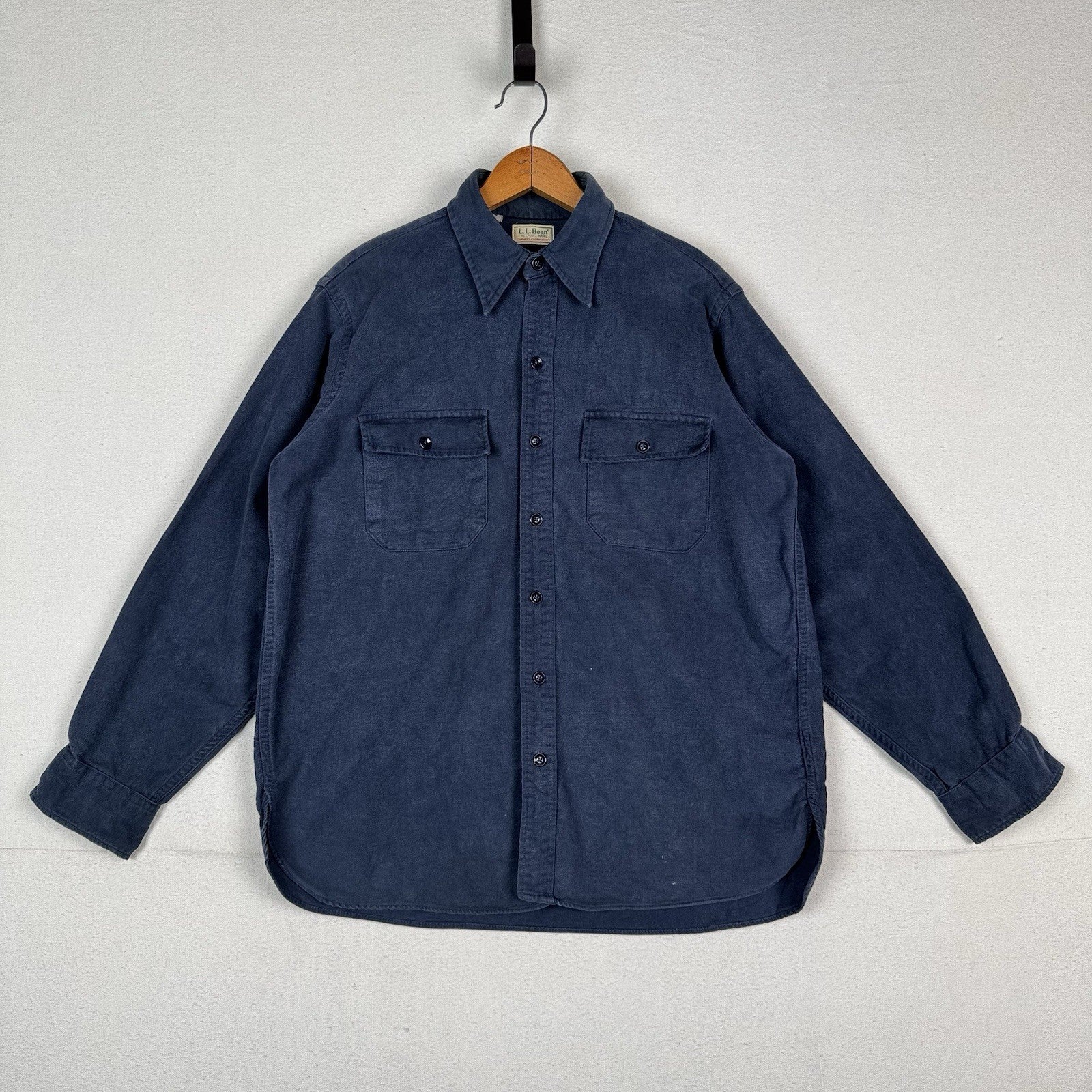 Vintage 90s LL Bean Mens XL 16.5 Blue Chamois Flannel Thick Guide Shirt Made USA