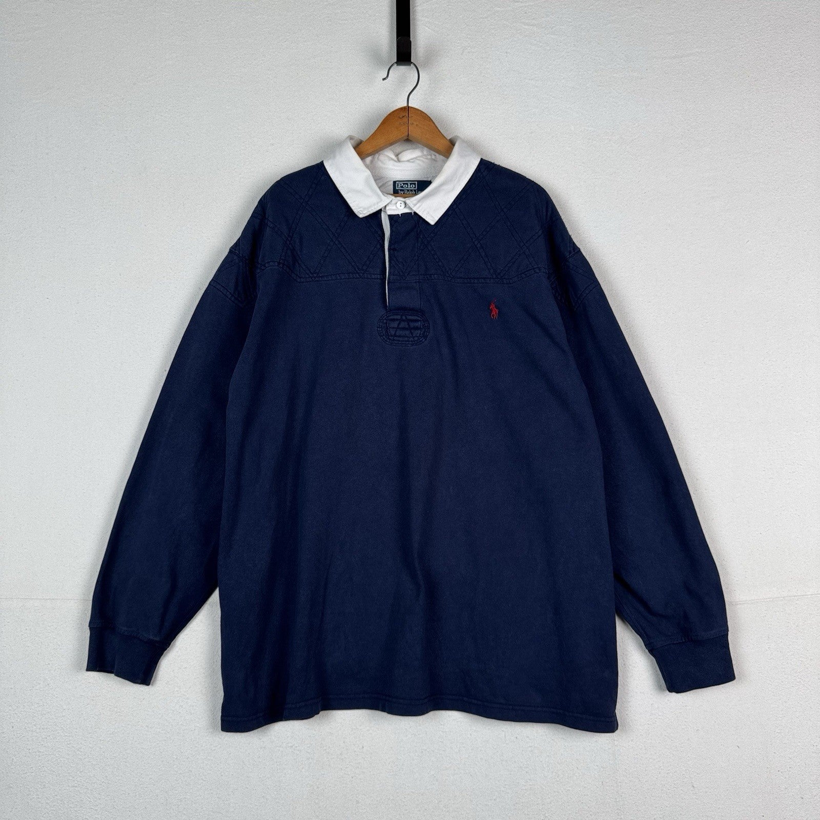 Polo Ralph Lauren Rugby Shirt 4XLB 4XL Big Blue Quilted Shoulder Elbow Patch