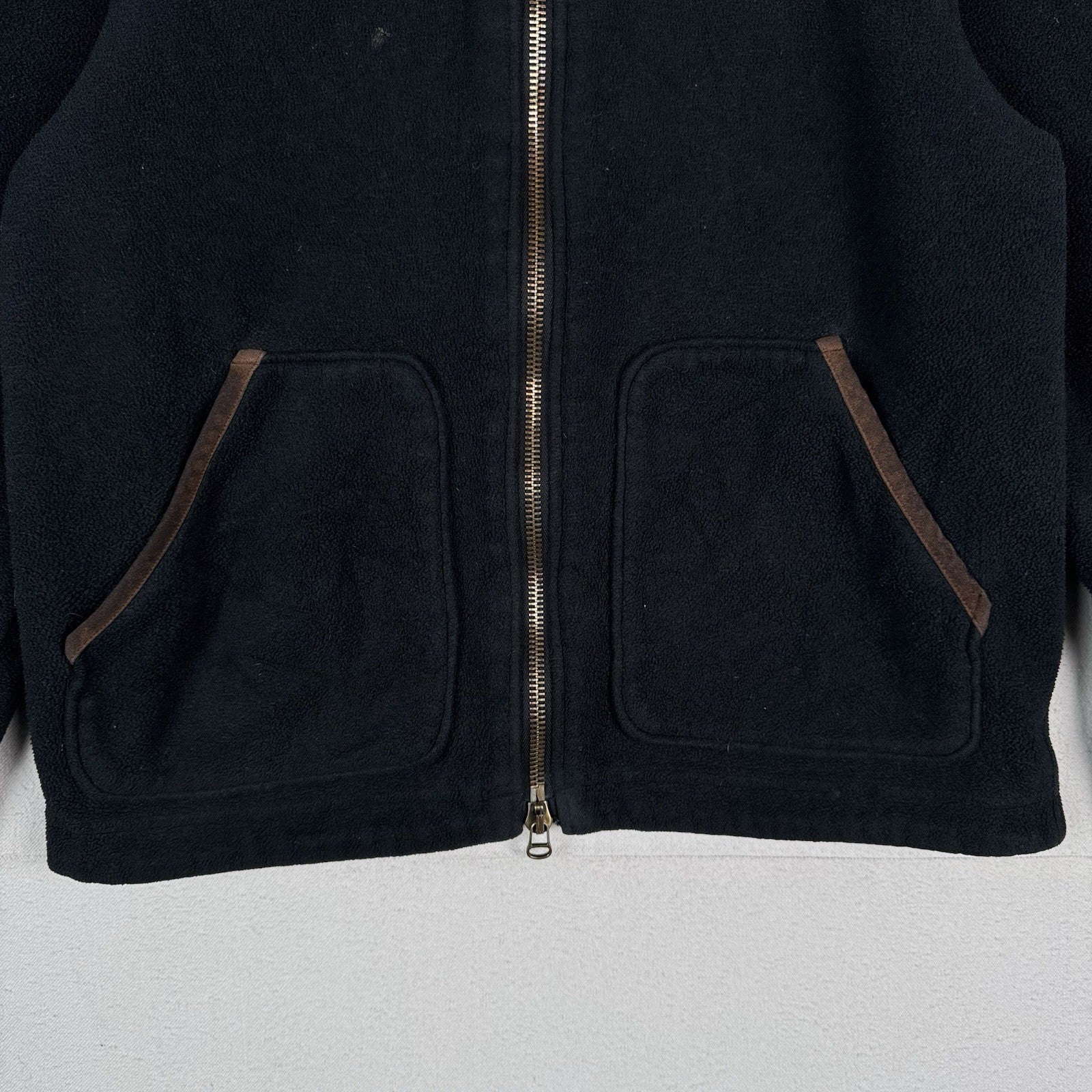 Vintage Polo Ralph Lauren Fleece Leather Trim Men’s Black L Jacket Distressed*