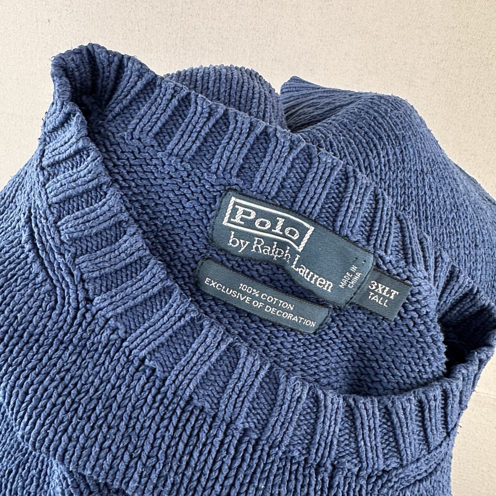 90’s Vintage Polo Ralph Lauren Sweater Men’s 3XLT Blue Knit Cotton