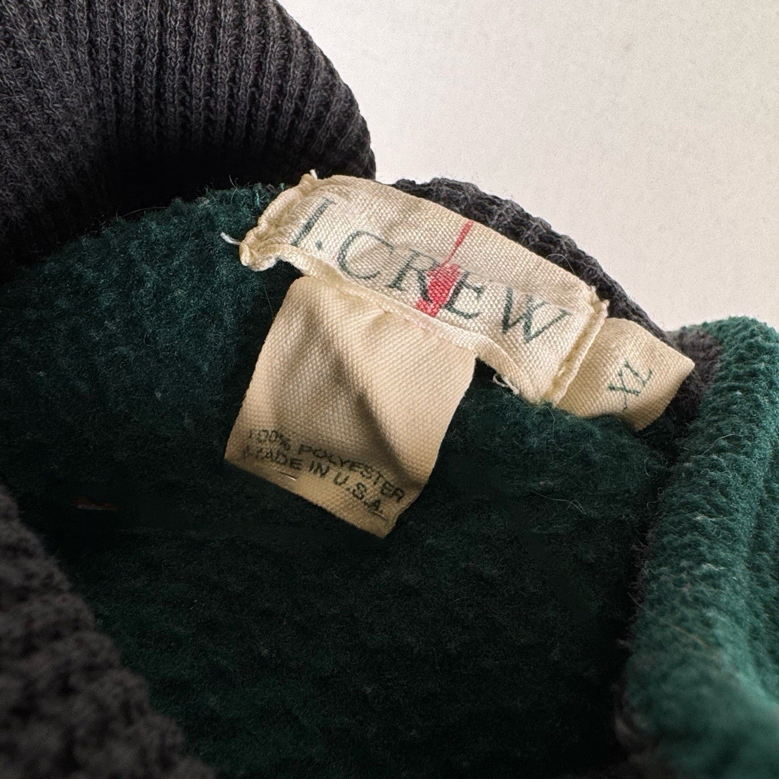 Vintage J Crew Oarsman Green Pullover Fleece Thermal Lined Mockneck Mens XL USA