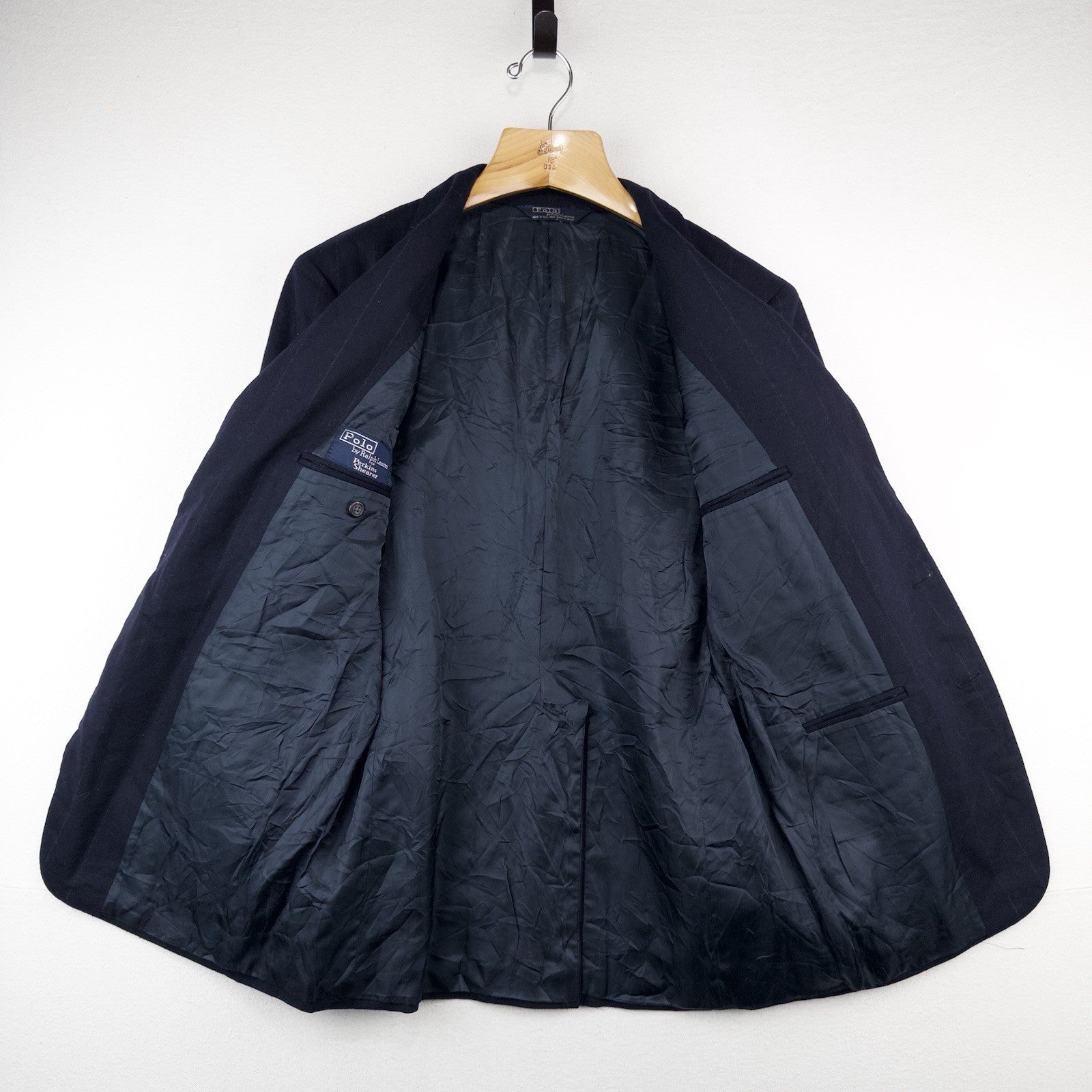 80’s Vtg Polo Ralph Lauren Dark Blue Navy Pinstripe Flannel Blazer Jacket 40 USA