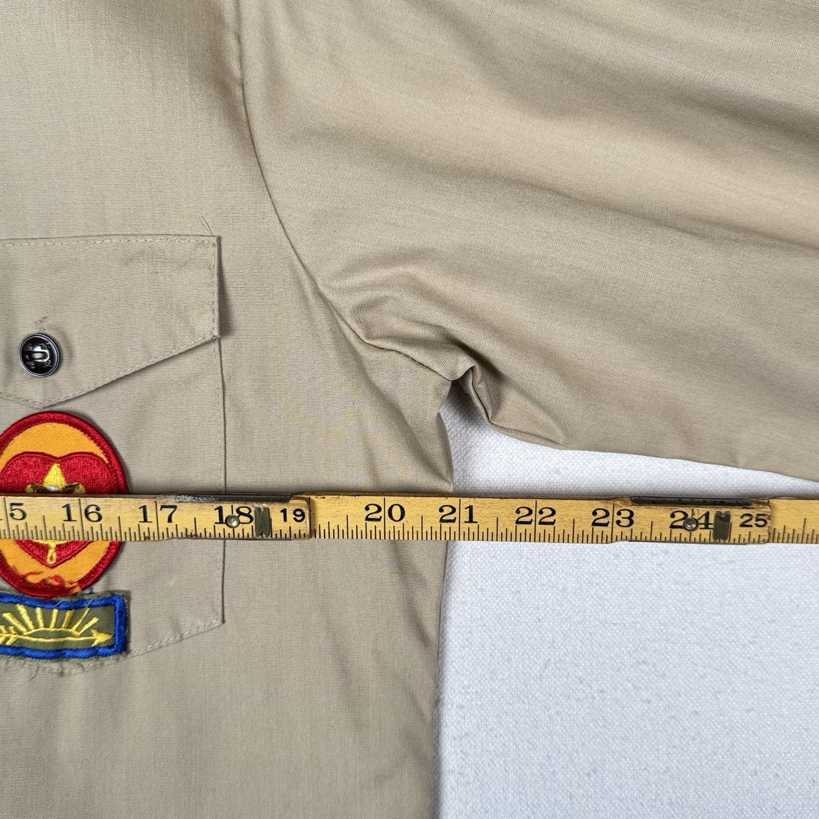 Vtg BSA Boy Scouts Uniform Shirt Men M Tan Long Sleeve Patches Made USA Buckeye