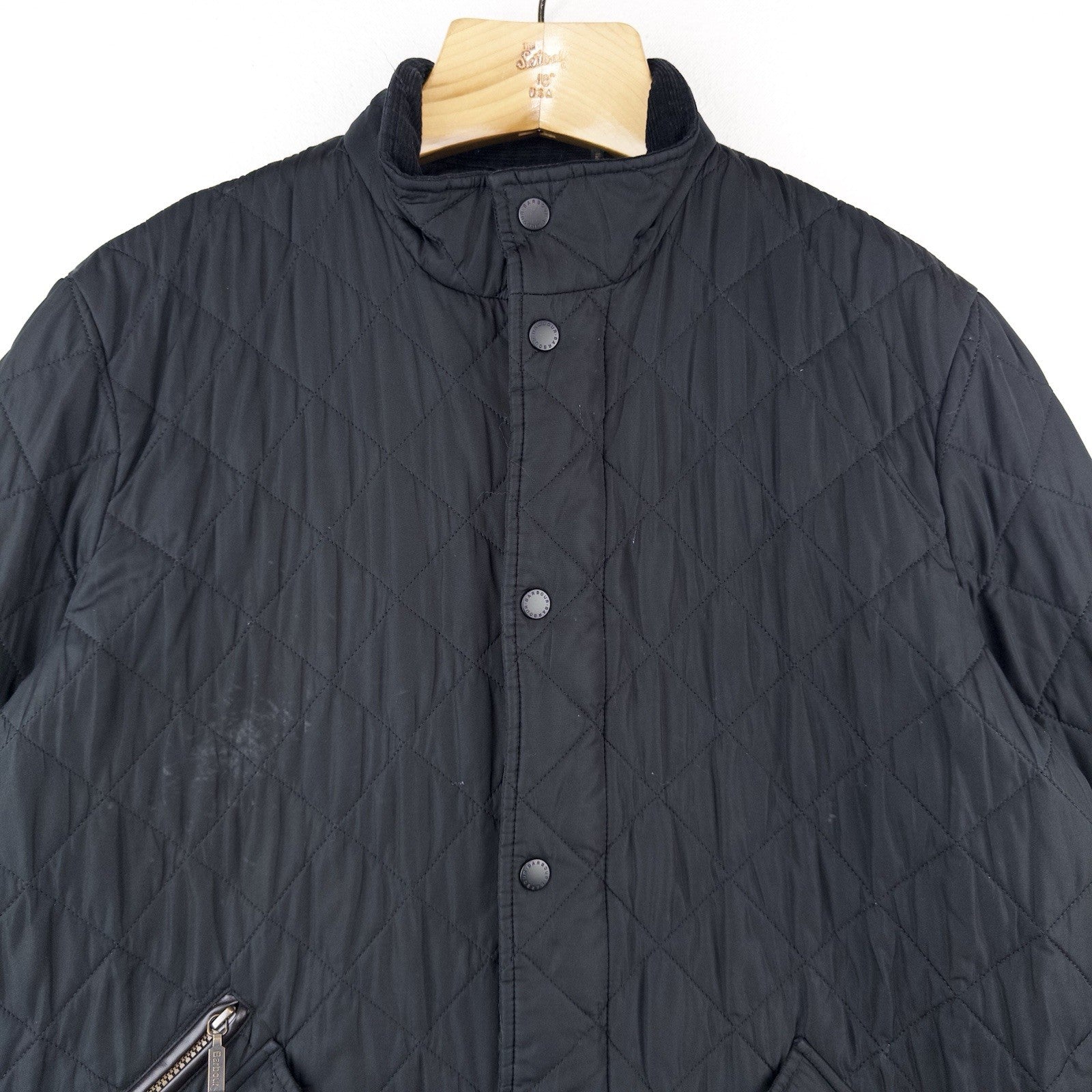 Barbour Men's L Chelsea SportsQuilt Black Quilted Jacket Chore Car Coat *Read