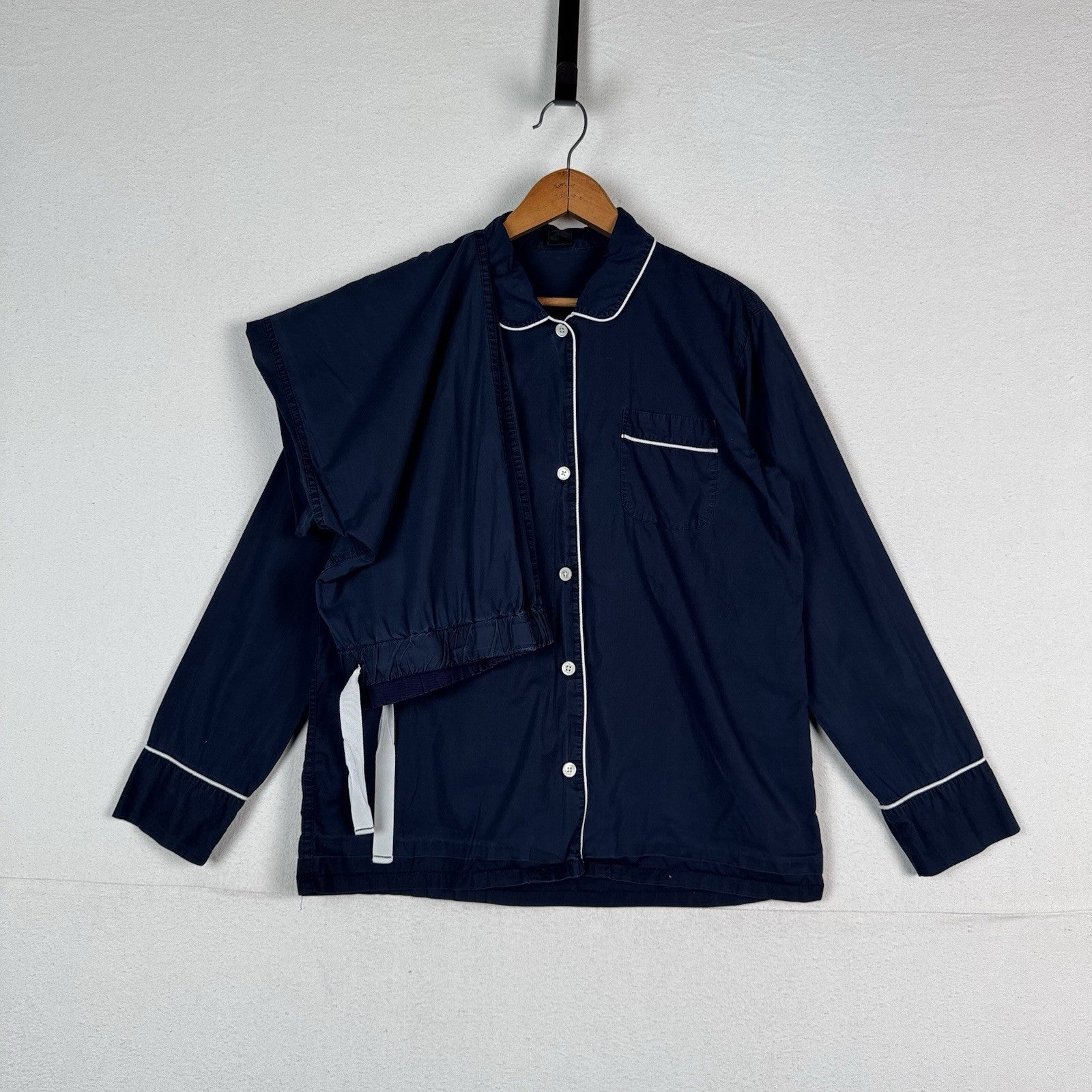 J. Crew Pajamas Loungewear Set Women's Small Navy Blue White Piping Long Sleeve