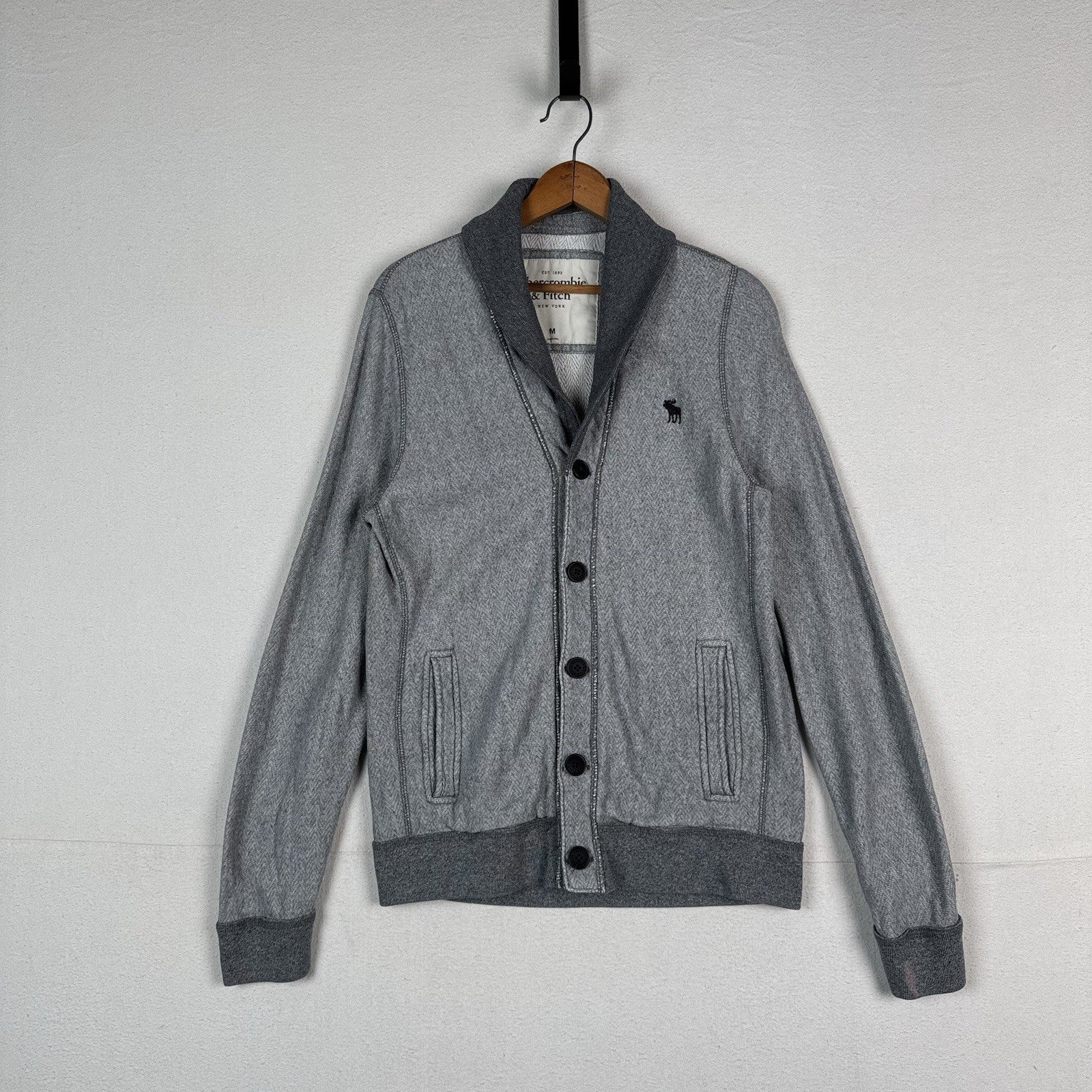 Abercrombie & Fitch Men’s M Gray Shawl Collar Cardigan Sweater Grandpa Style