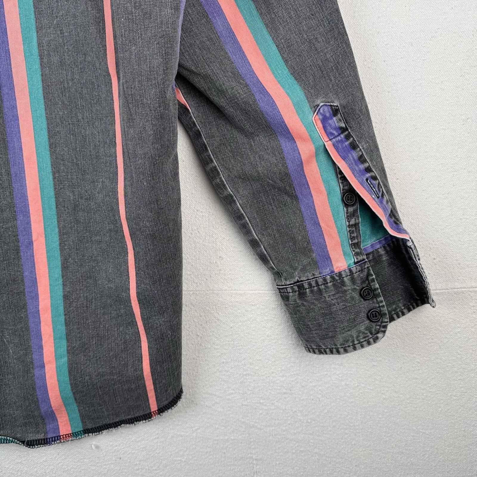 Vtg Wrangler Brushpopper Shirt Men 16.5x35 Pink Blue Stripe Western Cowboy Rodeo